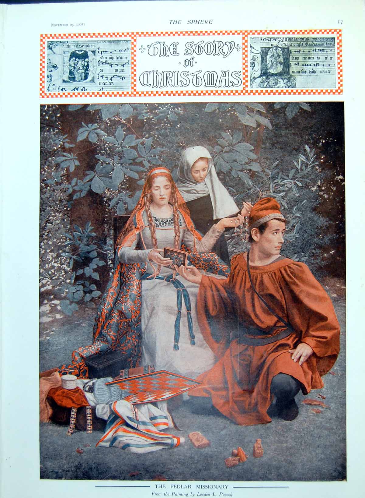 Old Print Pedlar Missionary Lexden L Pocock Battle Red Hearts Spades 1908 20th