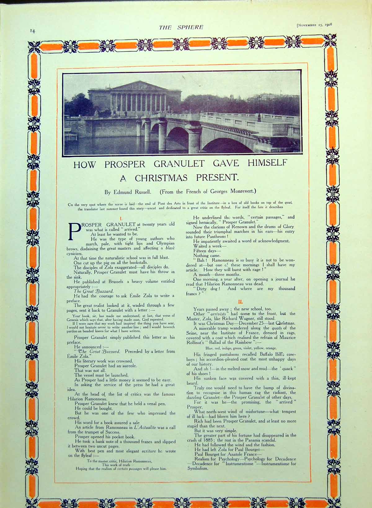 Antique Old Print Bridge Ponts Des Arts News Stand Tree People Street 1908 20th