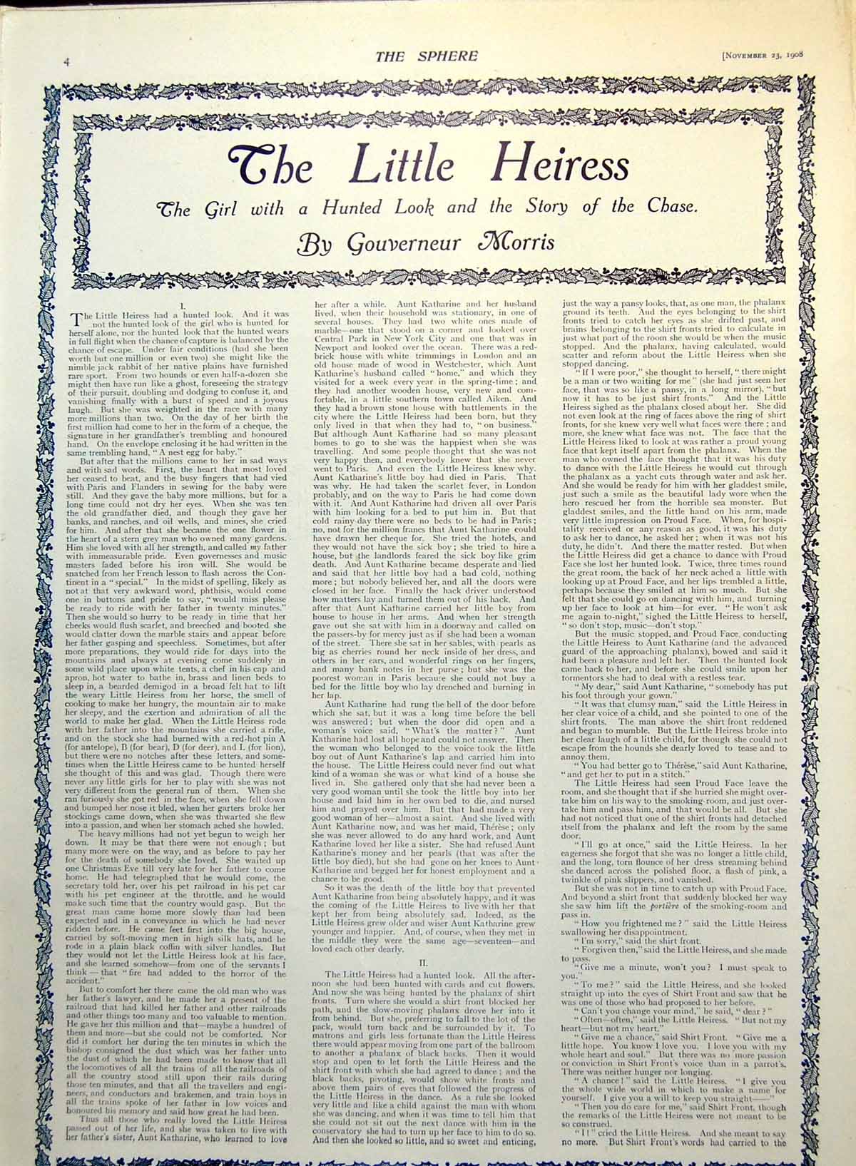 Old Print The Little Heiress Story Had A Hunted Look Gentlemen Lover 1908 20th