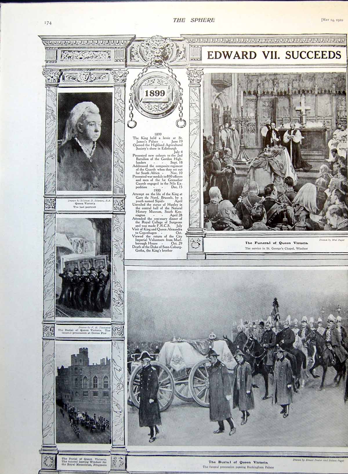 Antique Old Print King Edward Succeeds Burial Queen Victoria Coronation 1910