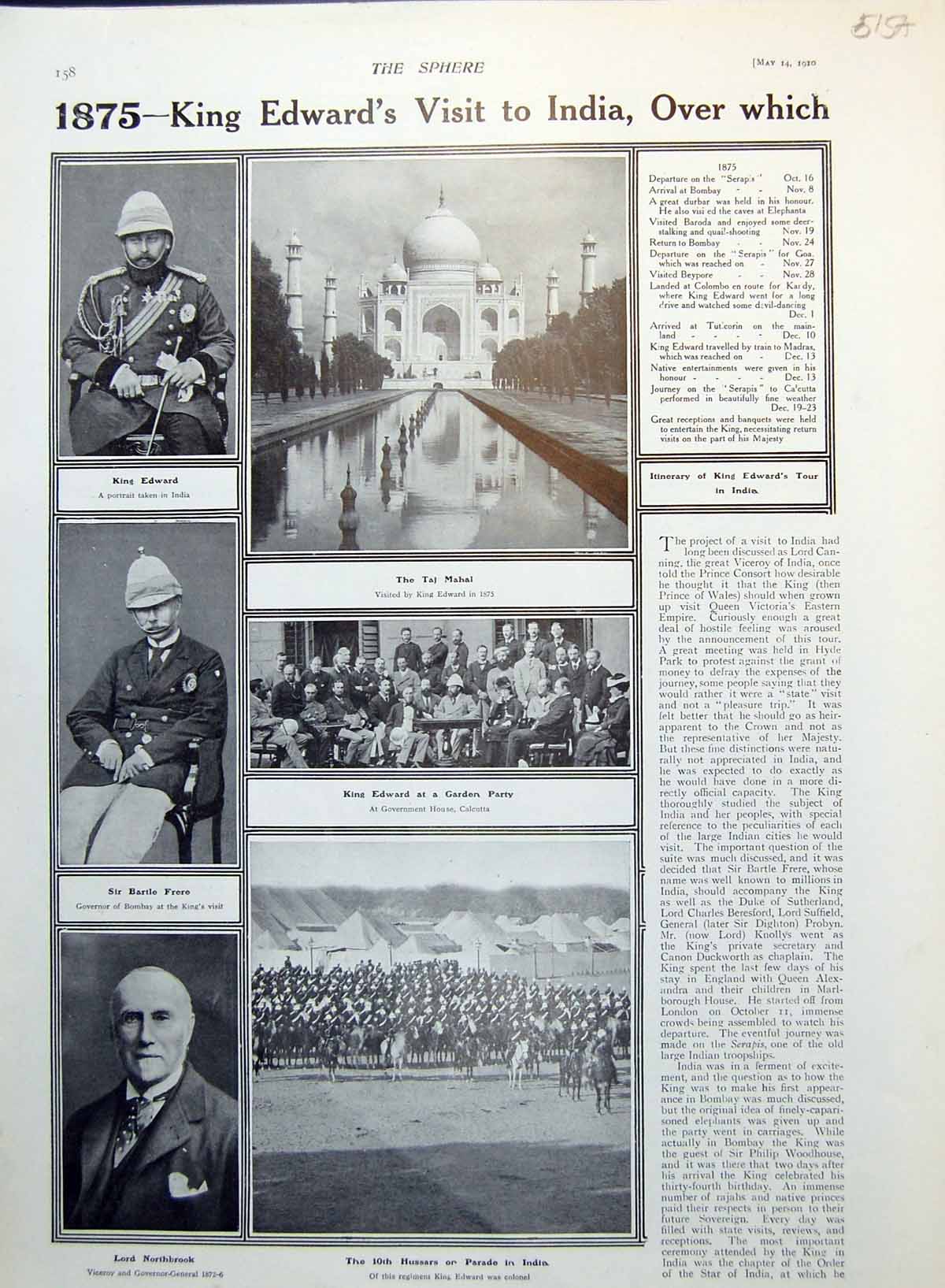 Old Print King Edward'S Visit To India Taj Mahal Great Mosque Delhi 1910 20th