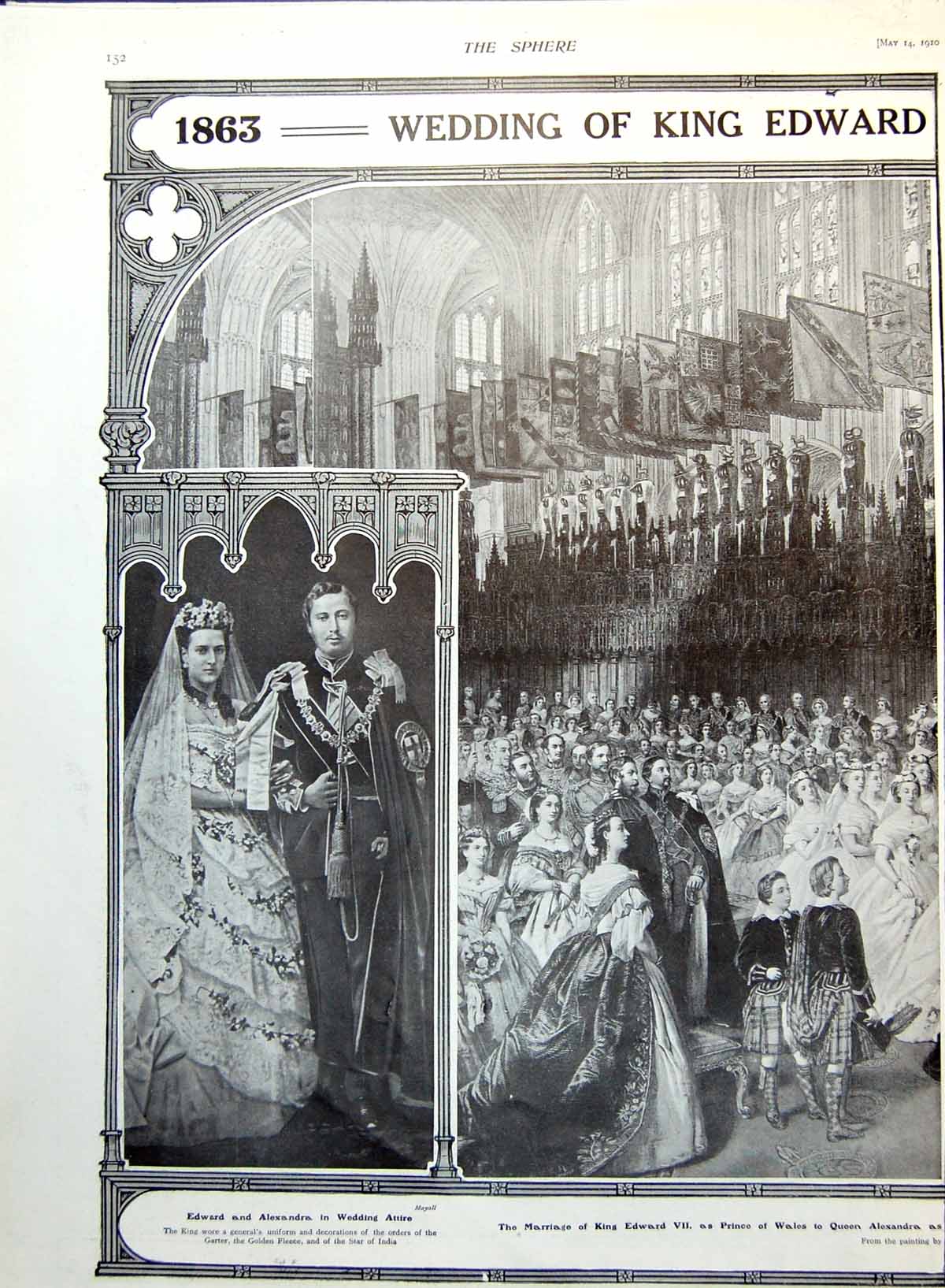 Antique Old Print Wedding King Edward And Queen Alexandra St. George'S 1910