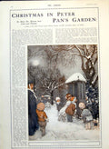 Old Print Christmas In Peter Pan'S Garden Snow Birds Island Windmen 1915 20th