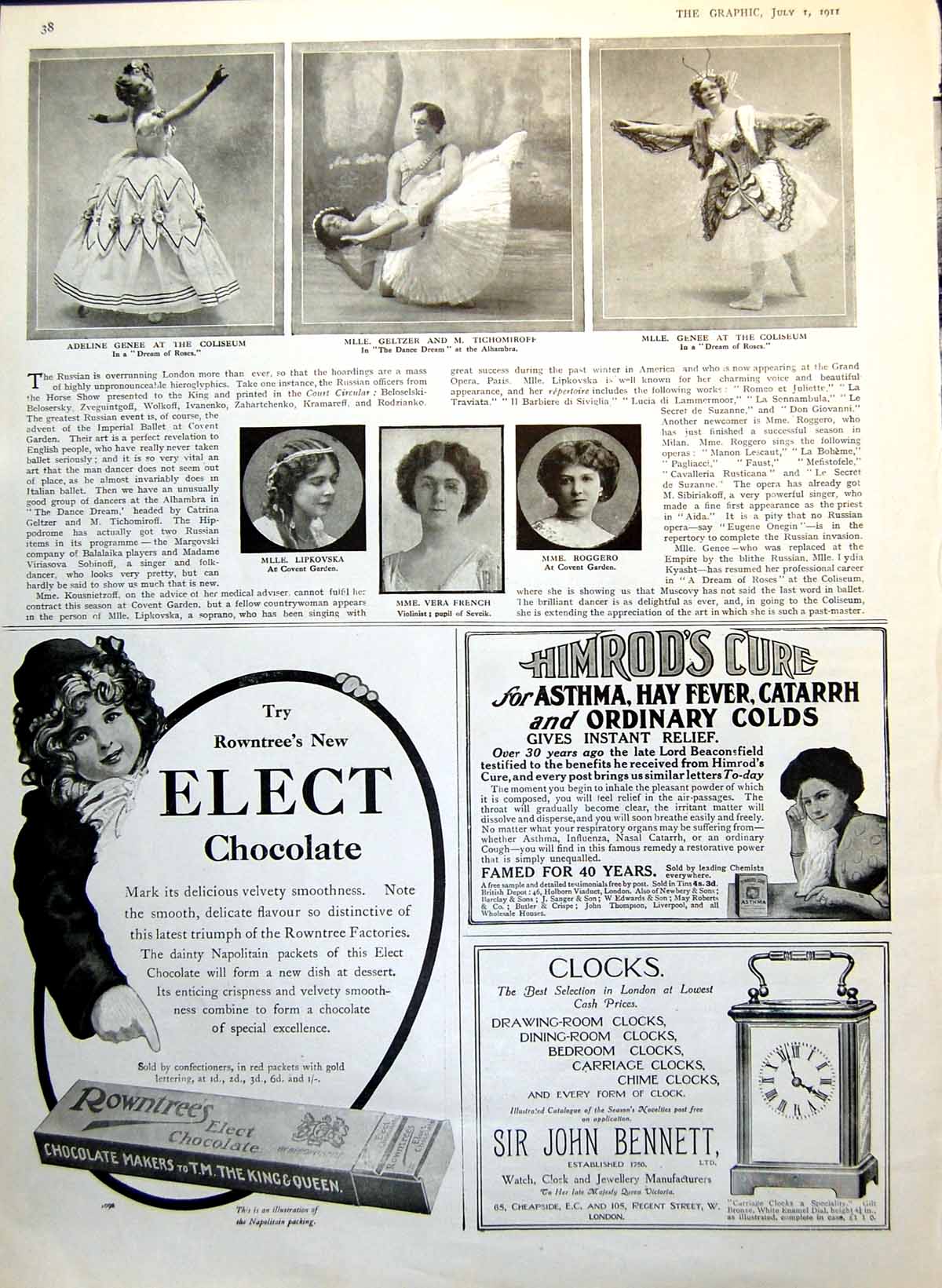 Antique Print Adeline Genee Dancers Ballet Adverts Dinnefords Magnesia 1911
