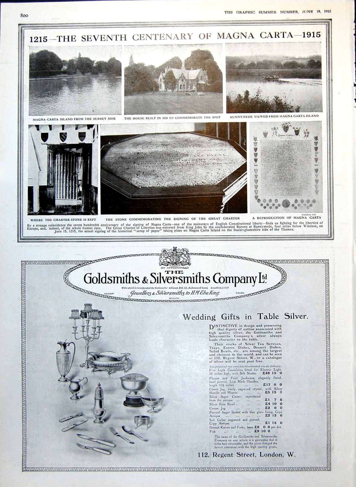 Antique Print Magna Carta 7Th Centenary Stone House Military Equipment 1915