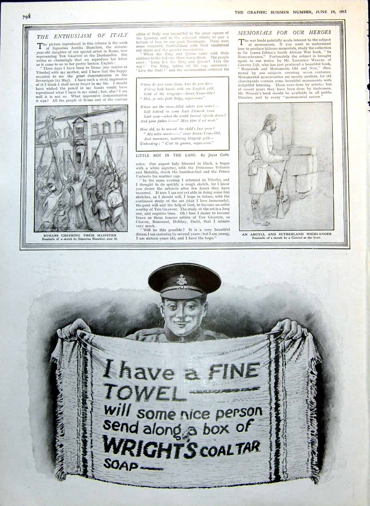 Antique Old Print Argyll Sutherland Highlander Adverts Toiletries Calox 1915