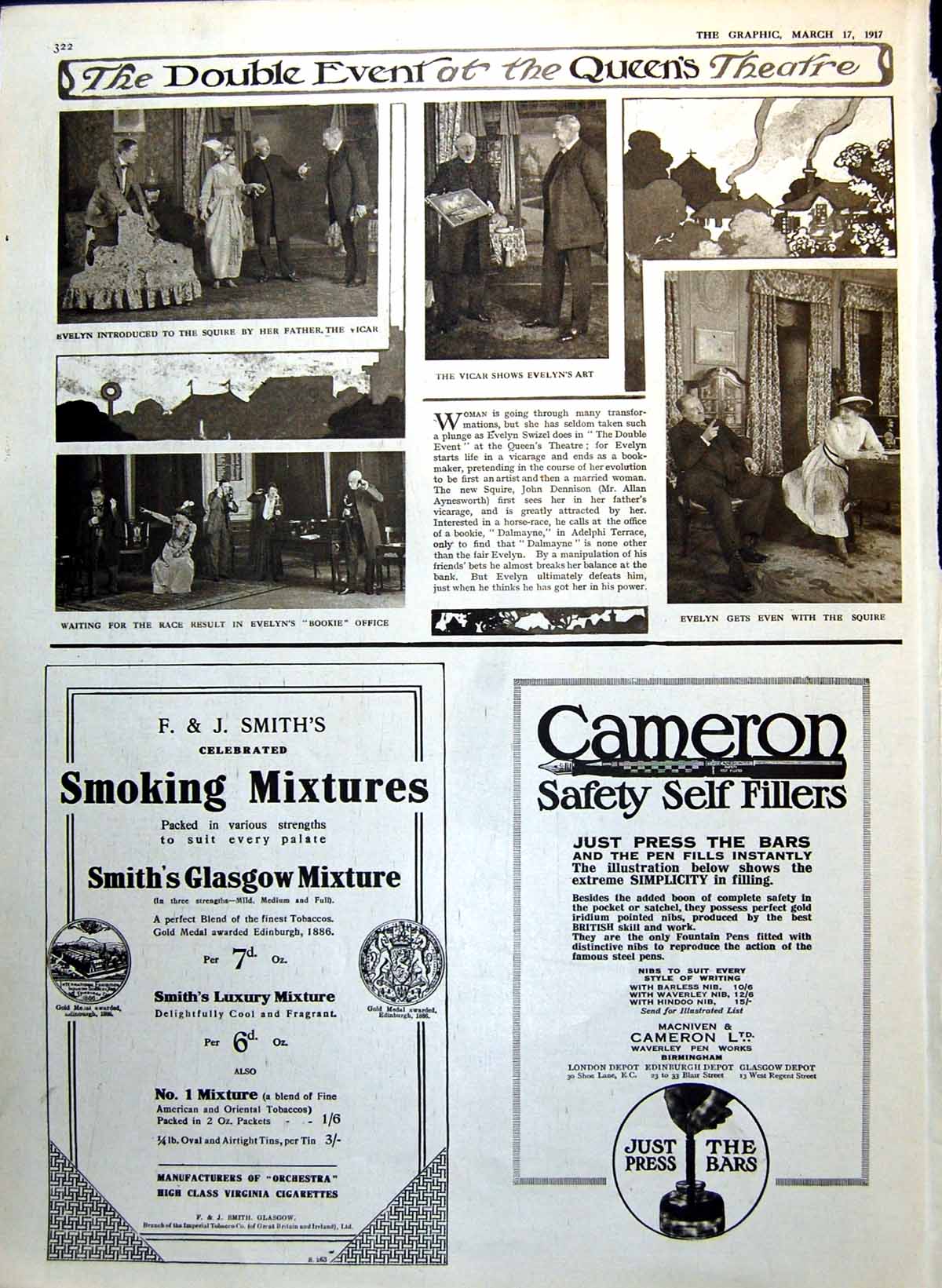 Antique Print Scenes Queen'S Theatre Double Event Advert Erasmic Soap 1917 20th