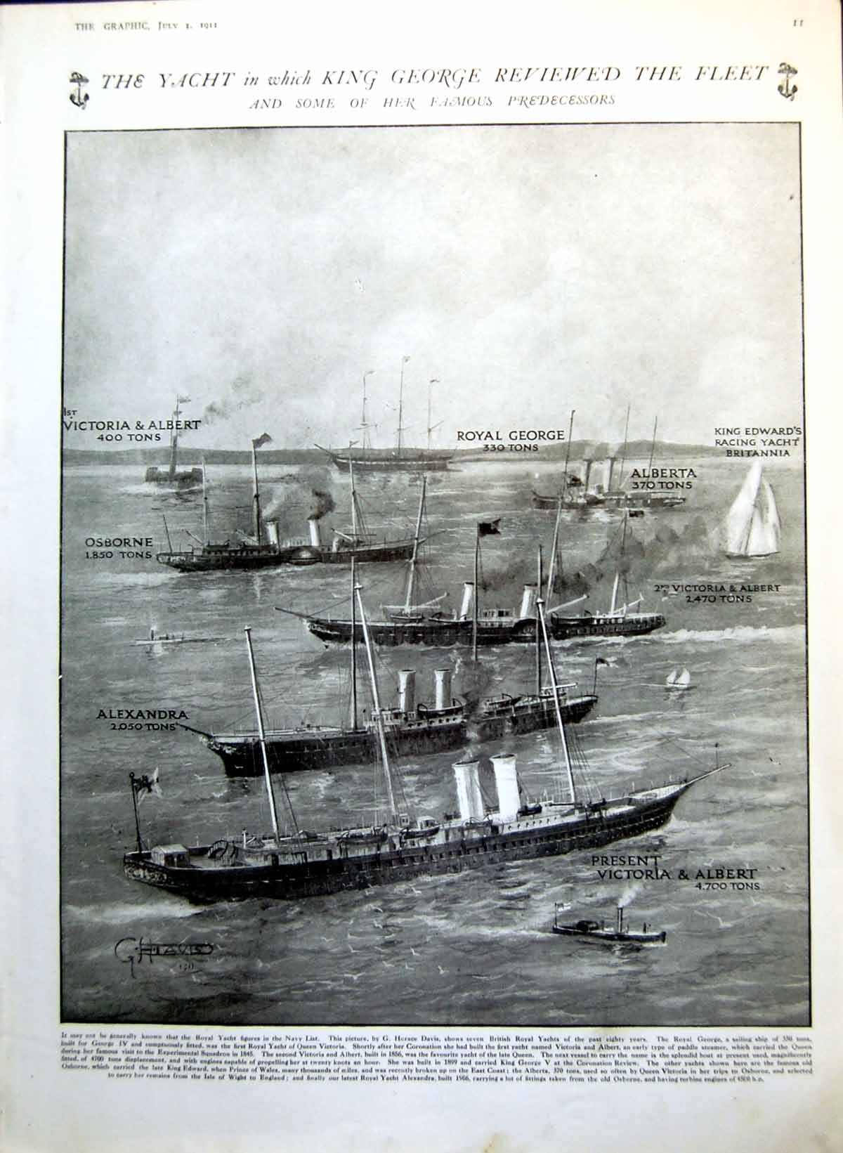 Old Antique Print Yacht Used King Review Fleet Predecessors Osborne 1911 20th
