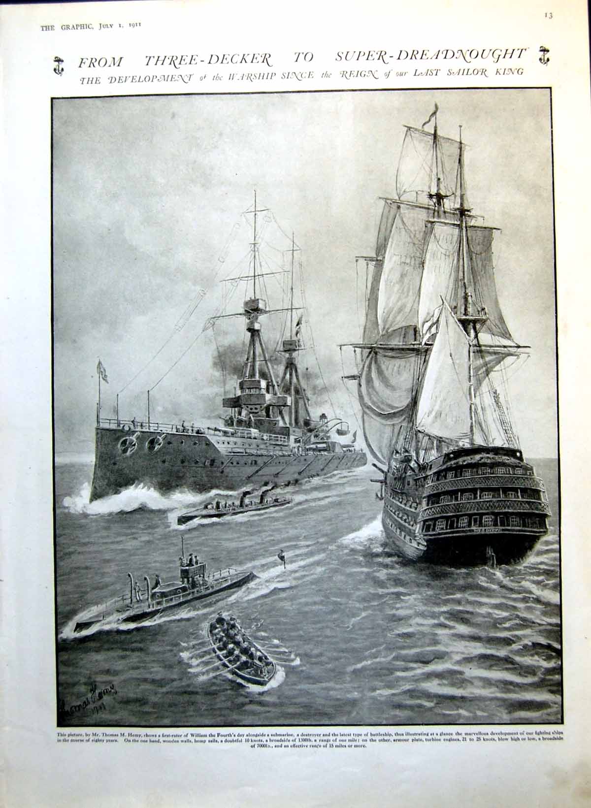 Old Print FromDecker To Super Dreadnought Naval Review D Maxwell 1911