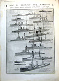 Old Antique Print Identification British Warships Range Dreadnought 1911 20th