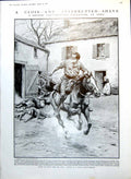 Antique Old Print British Cavalryman Gallops German Horse Wounded Siers 1915
