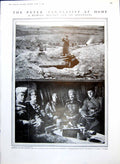 Antique Old Print Russian Dug-Out Occupants The Gunner'S Horses Scenes 1915