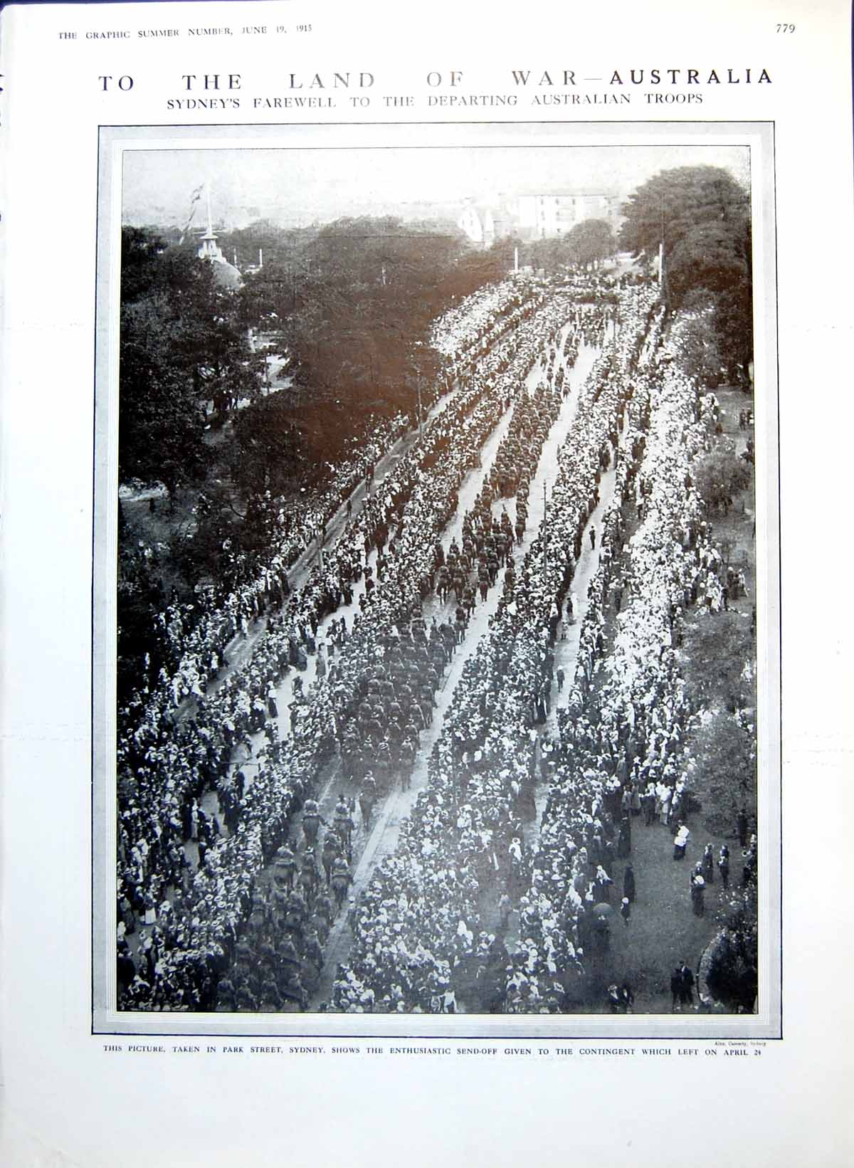 Antique Print Sydney'S Farewell Australian Troops Great Bridge Salcano 1915