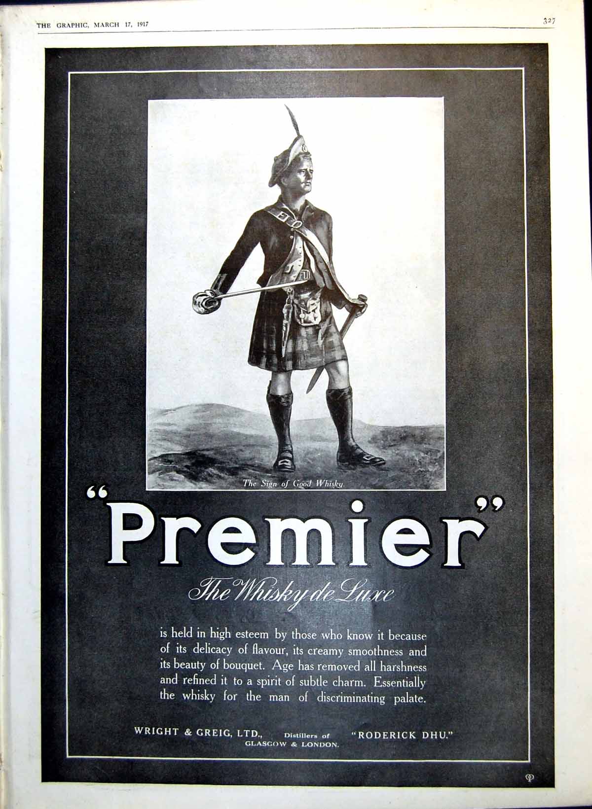 Antique Old Print Premier Whisky Adverts Scotsman Furniture Cream Cyder 1917