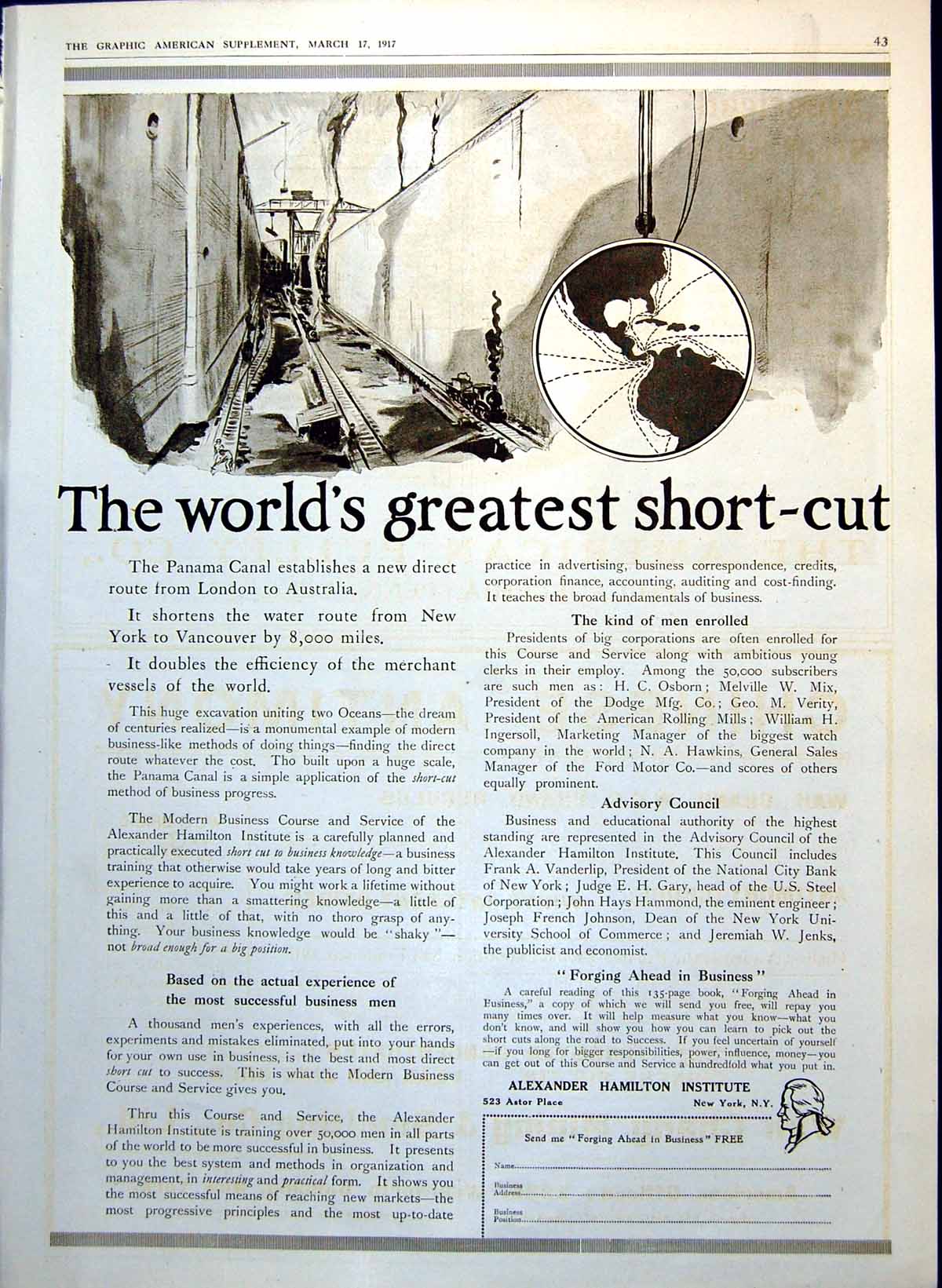 Old Vintage Print Panama Canal Works Electric Elevator Co New York 1917 20th
