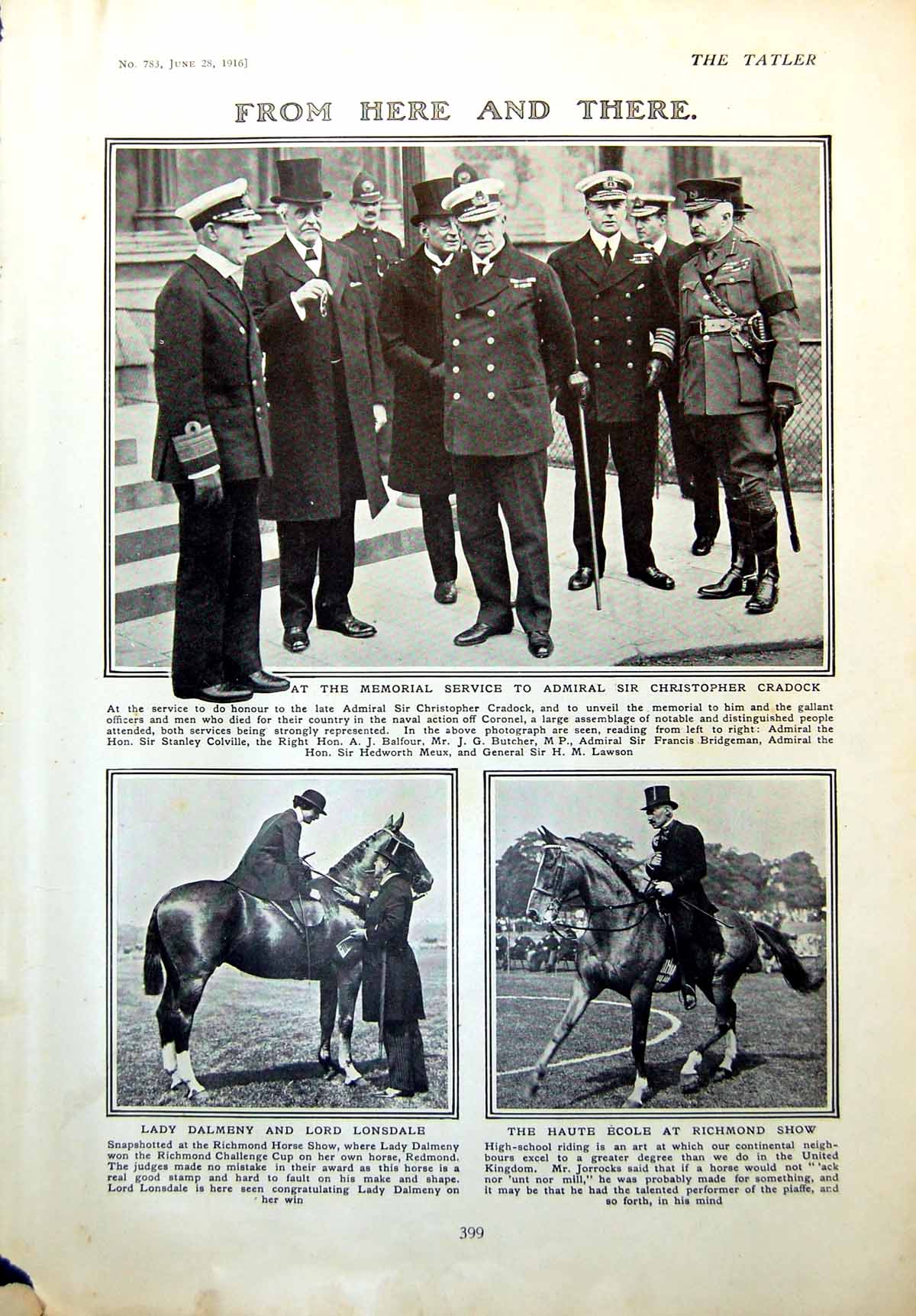 Antique Old Print Admiral Memorial Service Richmond Horse Elsie Burrell 1916