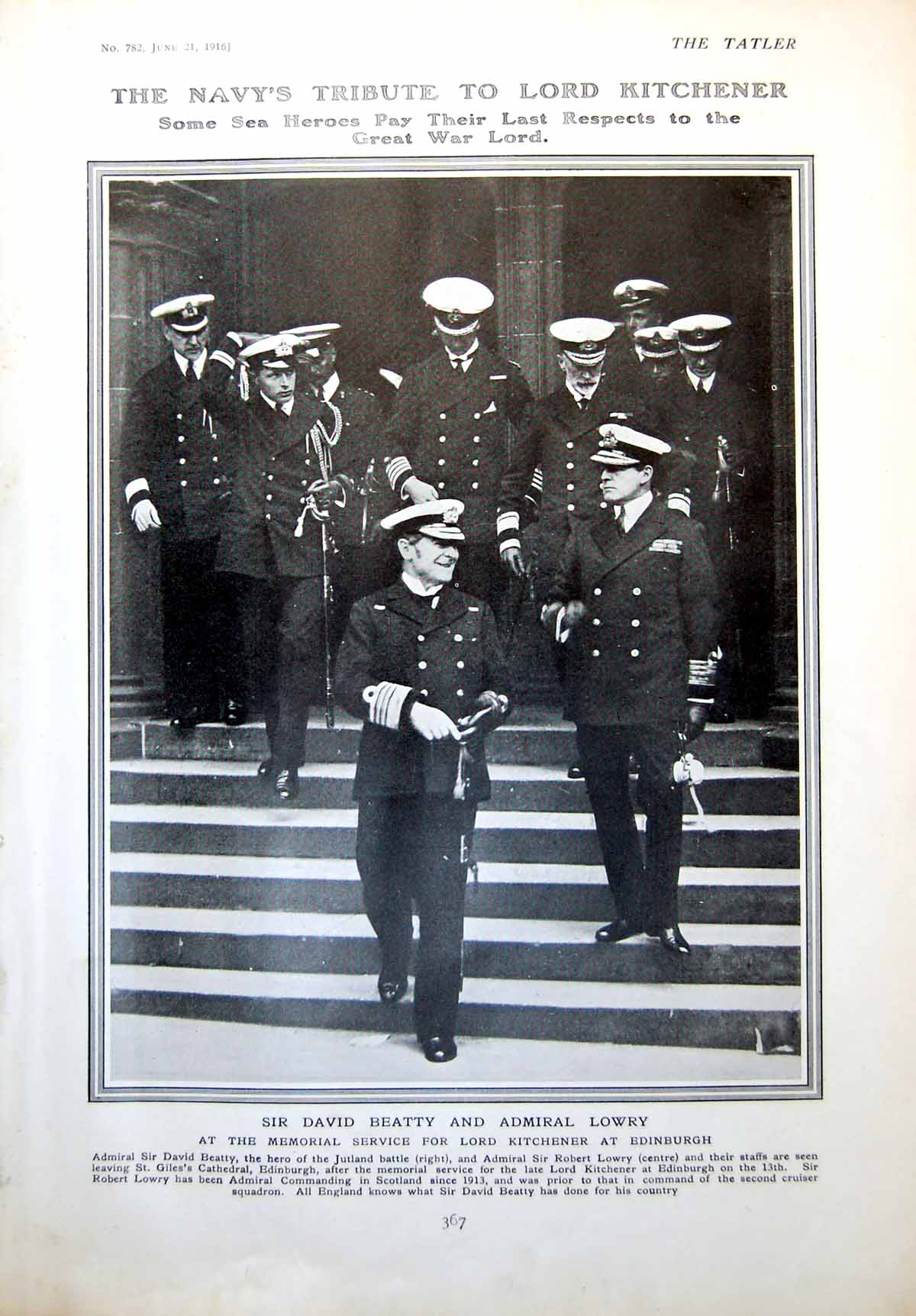 Antique Old Print David Beatty Admiral Lowry Service General And Staff 1916