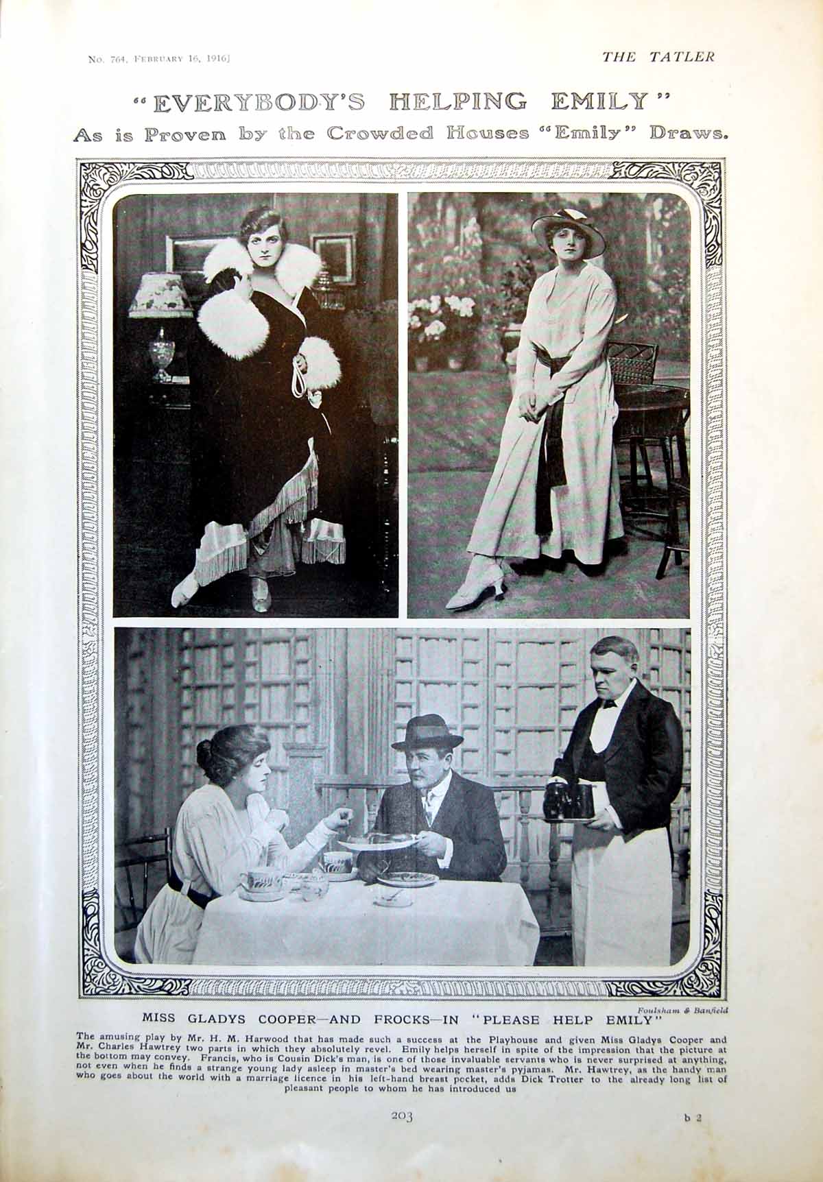 Antique Old Print Miss Gladys Cooper In Emily Mr Alexander Graham Bell 1916