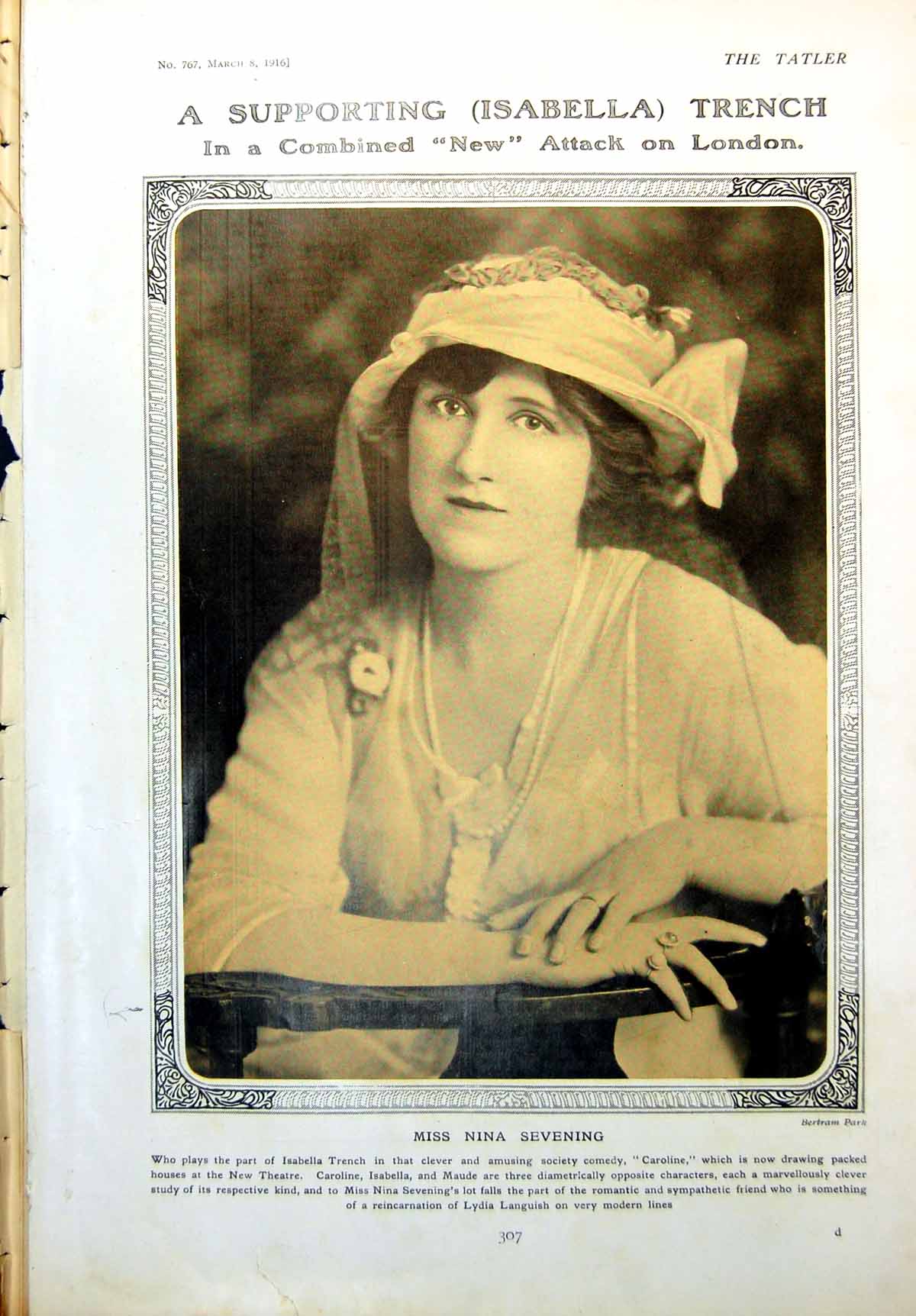 Old Print Miss Nina Sevening Isabella Trench Society Comedy Caroline 1916 20th