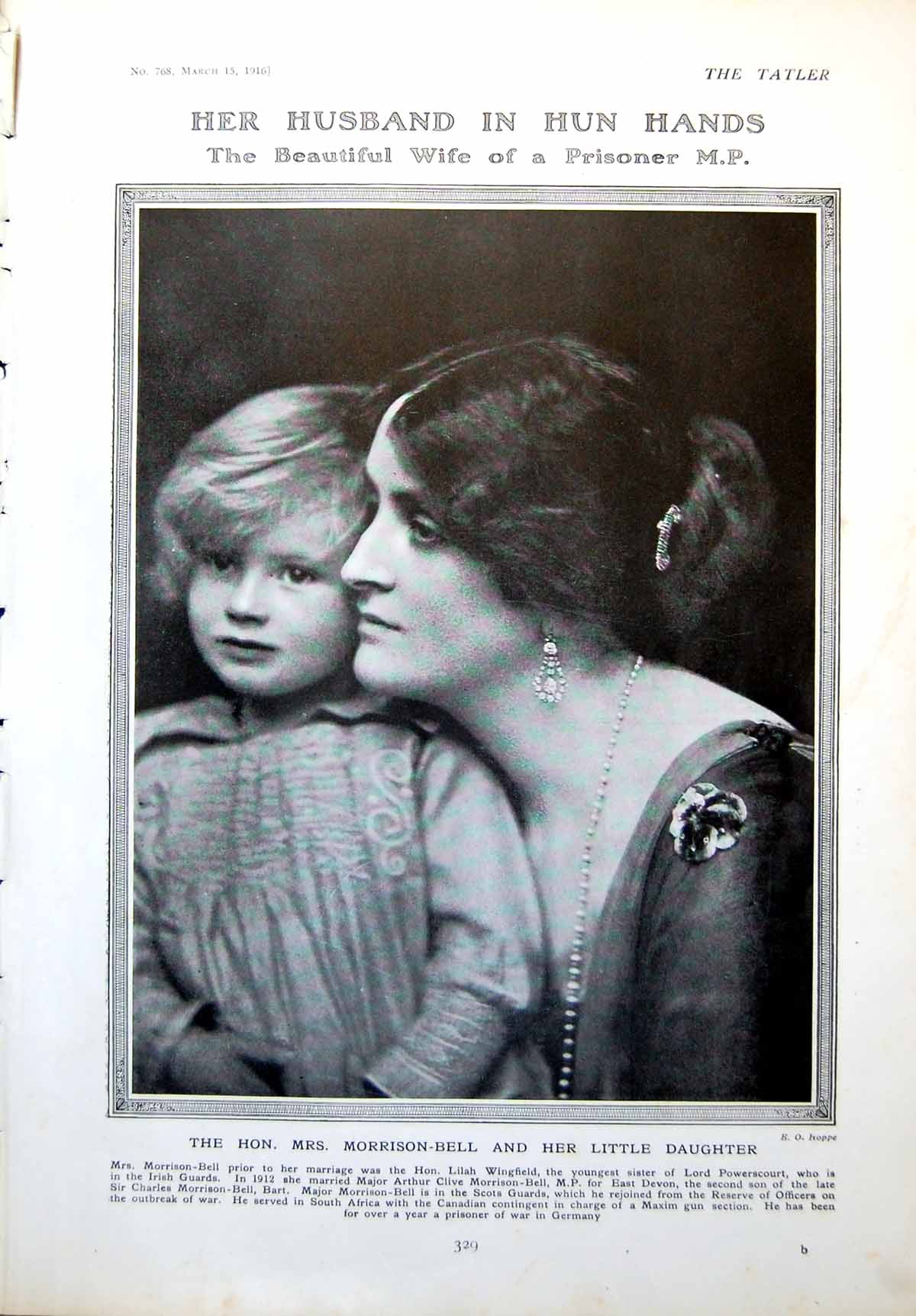 Original Old Antique Print Mrs Morrison-Bell Daughter Miss Winifred Barnes 1916