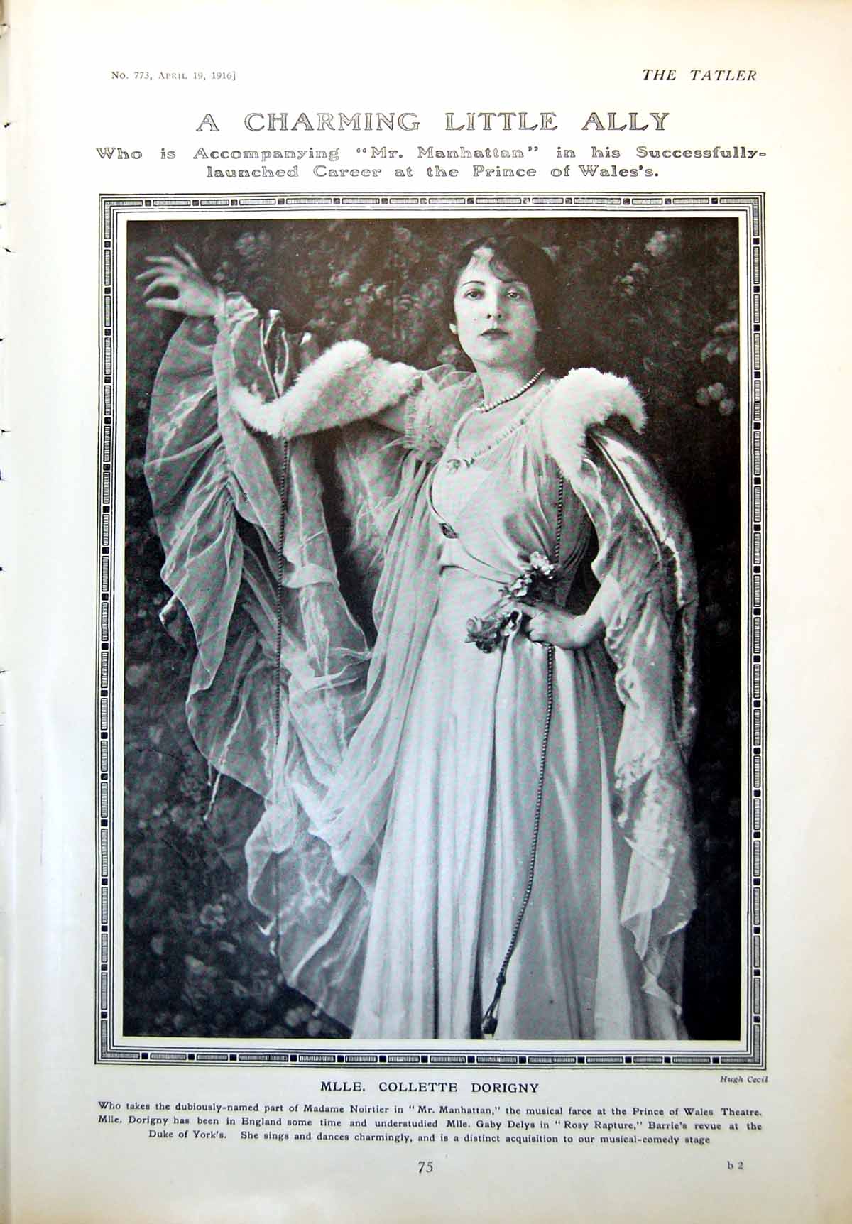 Old Antique Print Mlle Collette Dorigny Madame Noirtier Mr Manhattan 1916 20th