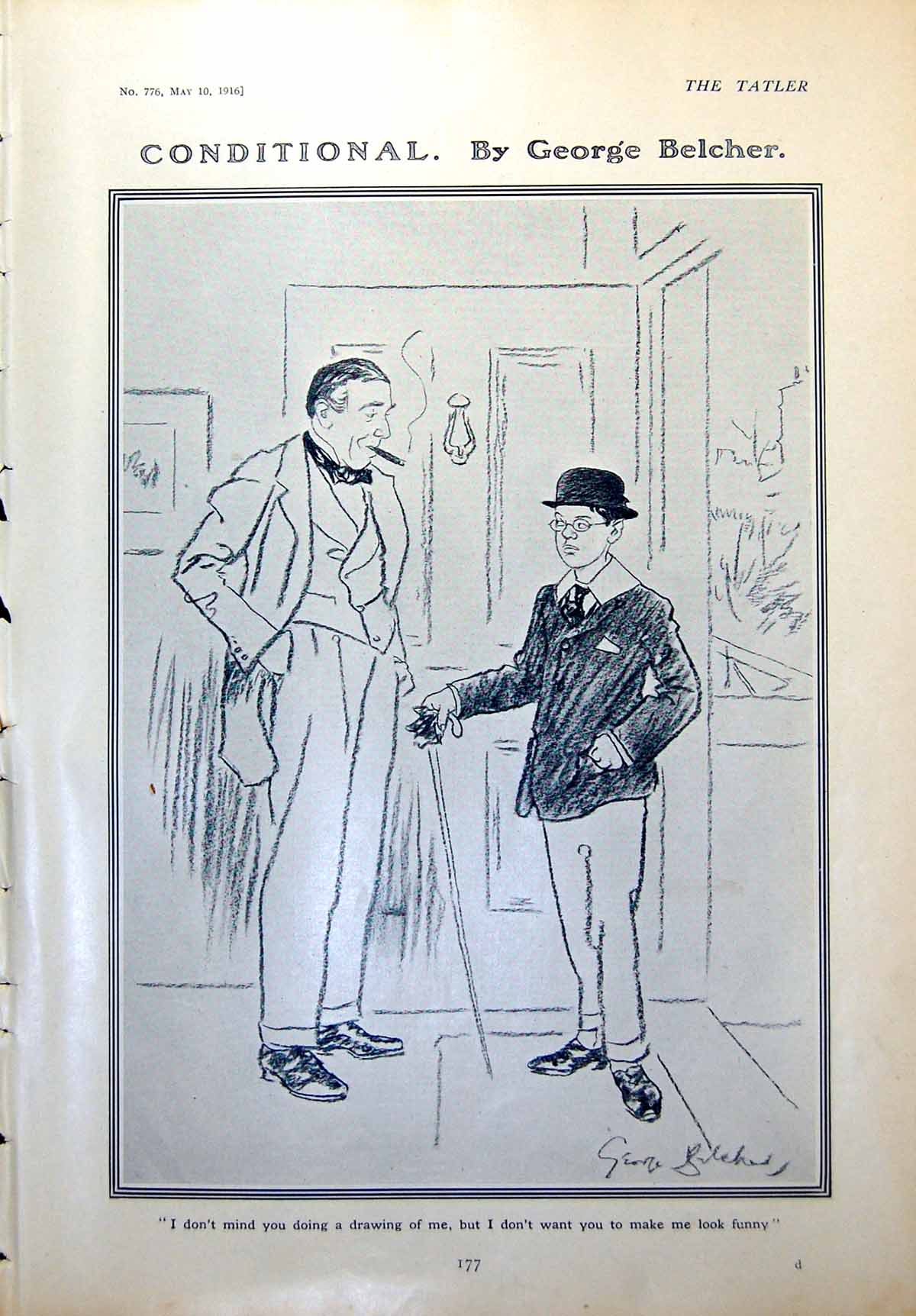 Antique Old Print Conditional By George Belcher Man Child Discovery Hat 1916
