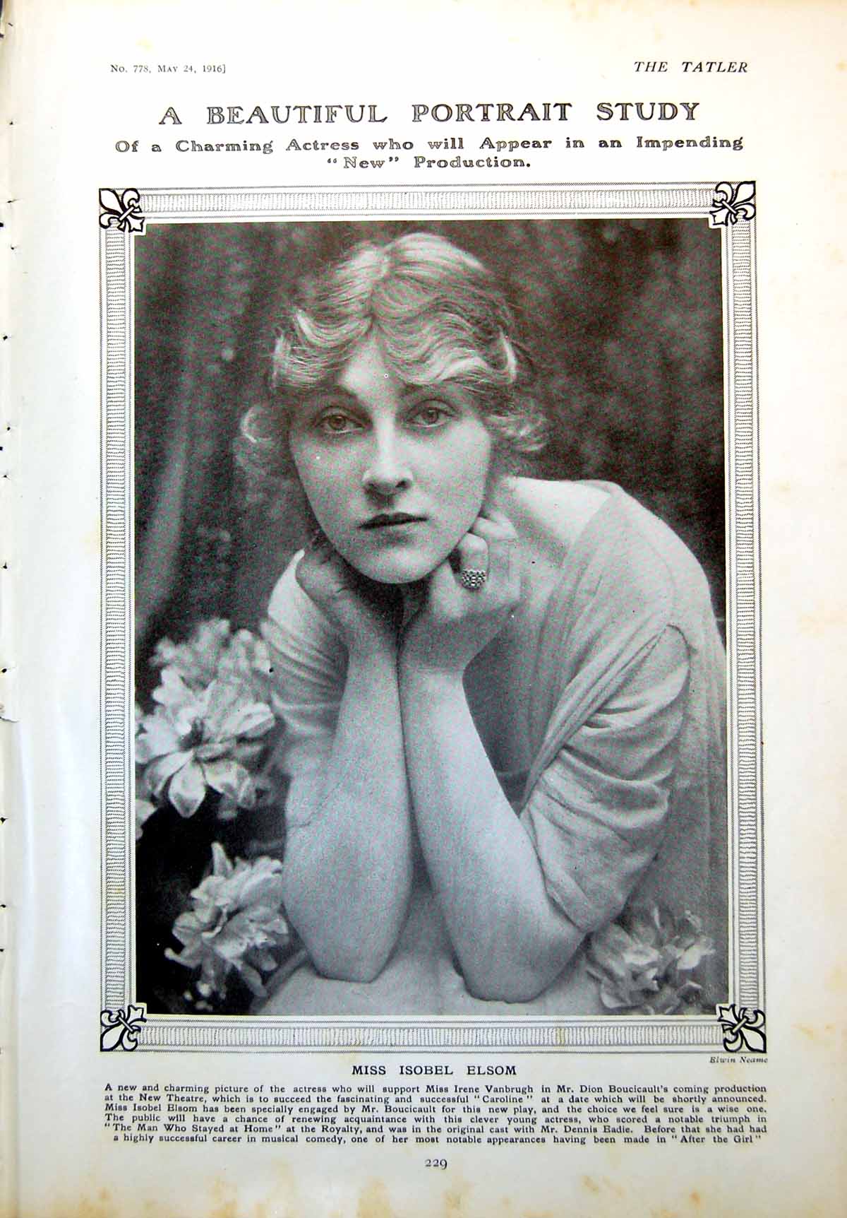 Old Antique Print Miss Isobel Elsom Actress Mrs Marconi And Children 1916 20th