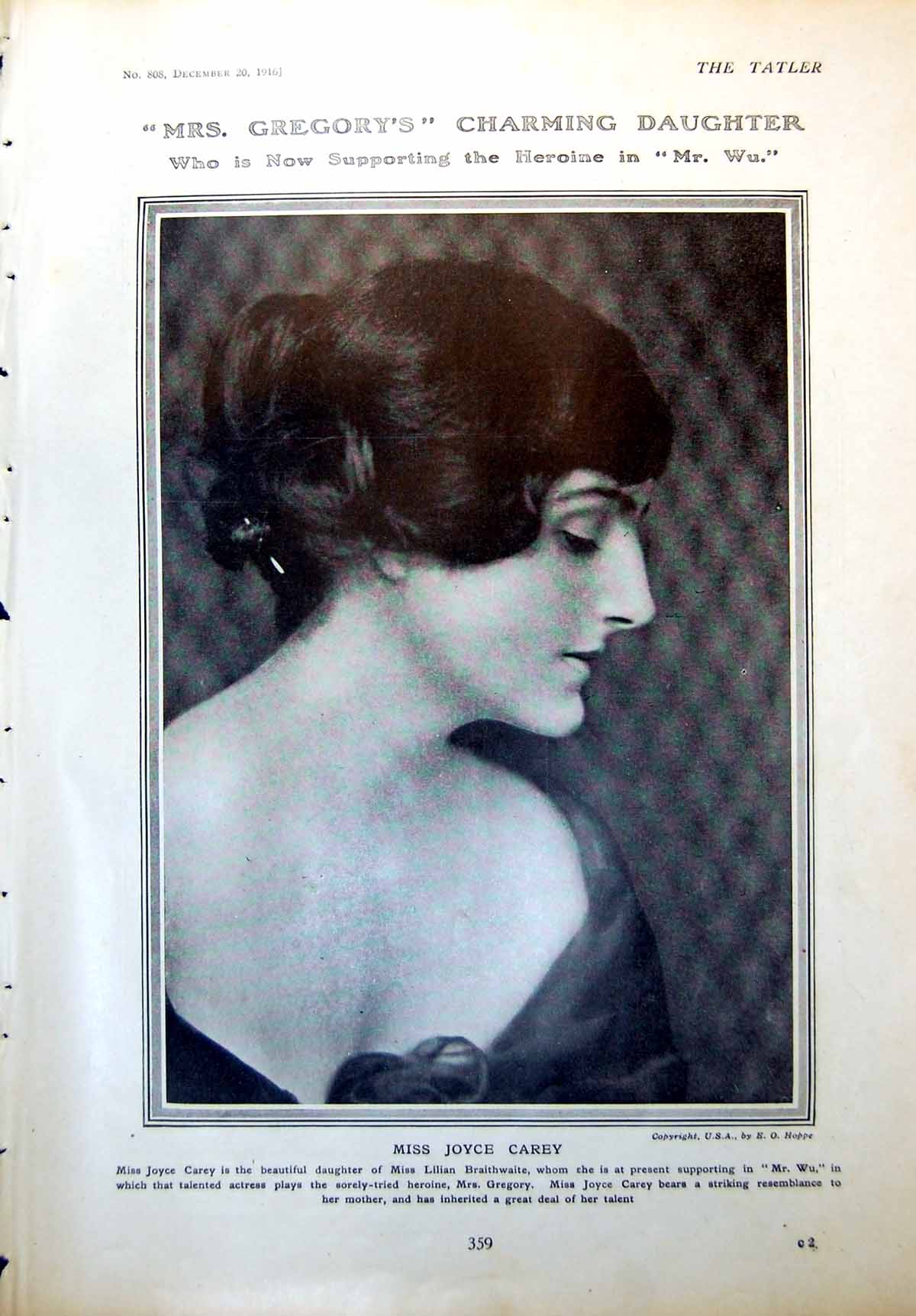 Old Antique Print Miss Joyce Carey Actress Lieutenant Philip Francis 1916 20th