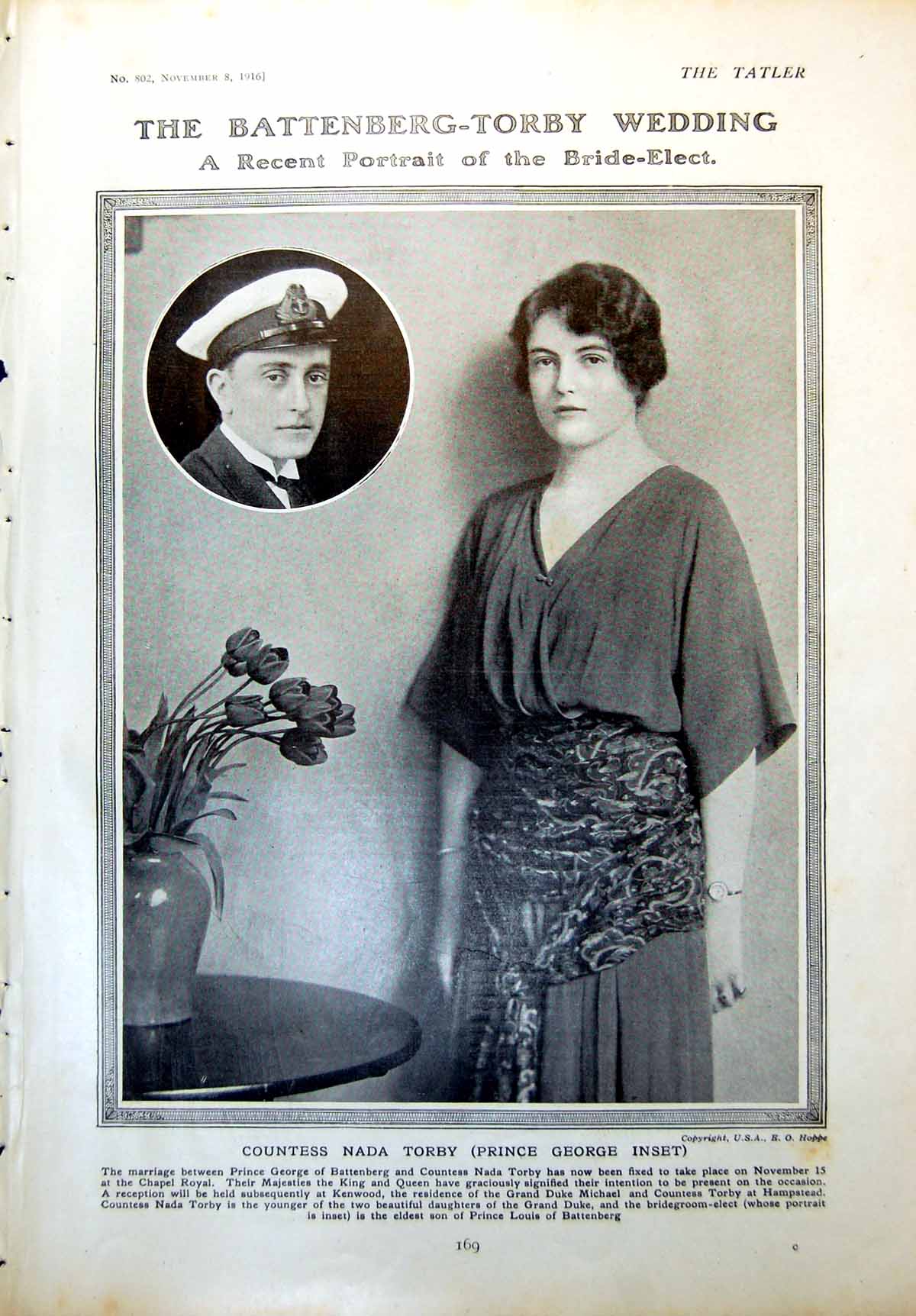 Antique Old Print Countess Nada Torby Prince George Miss Midgie Dolphin 1916
