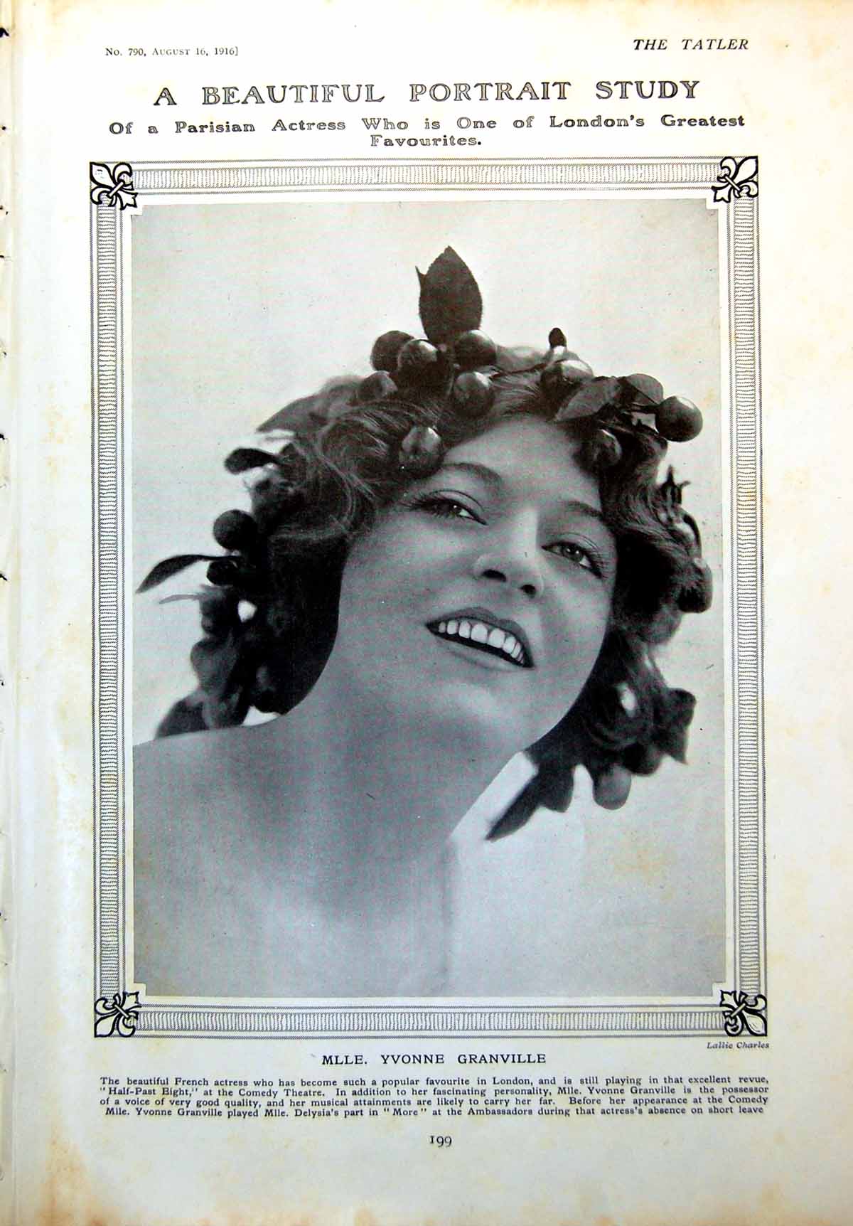 Old Print Mlle Yvonne Granville Parisian Actress Pictorial Politics 1916 20th