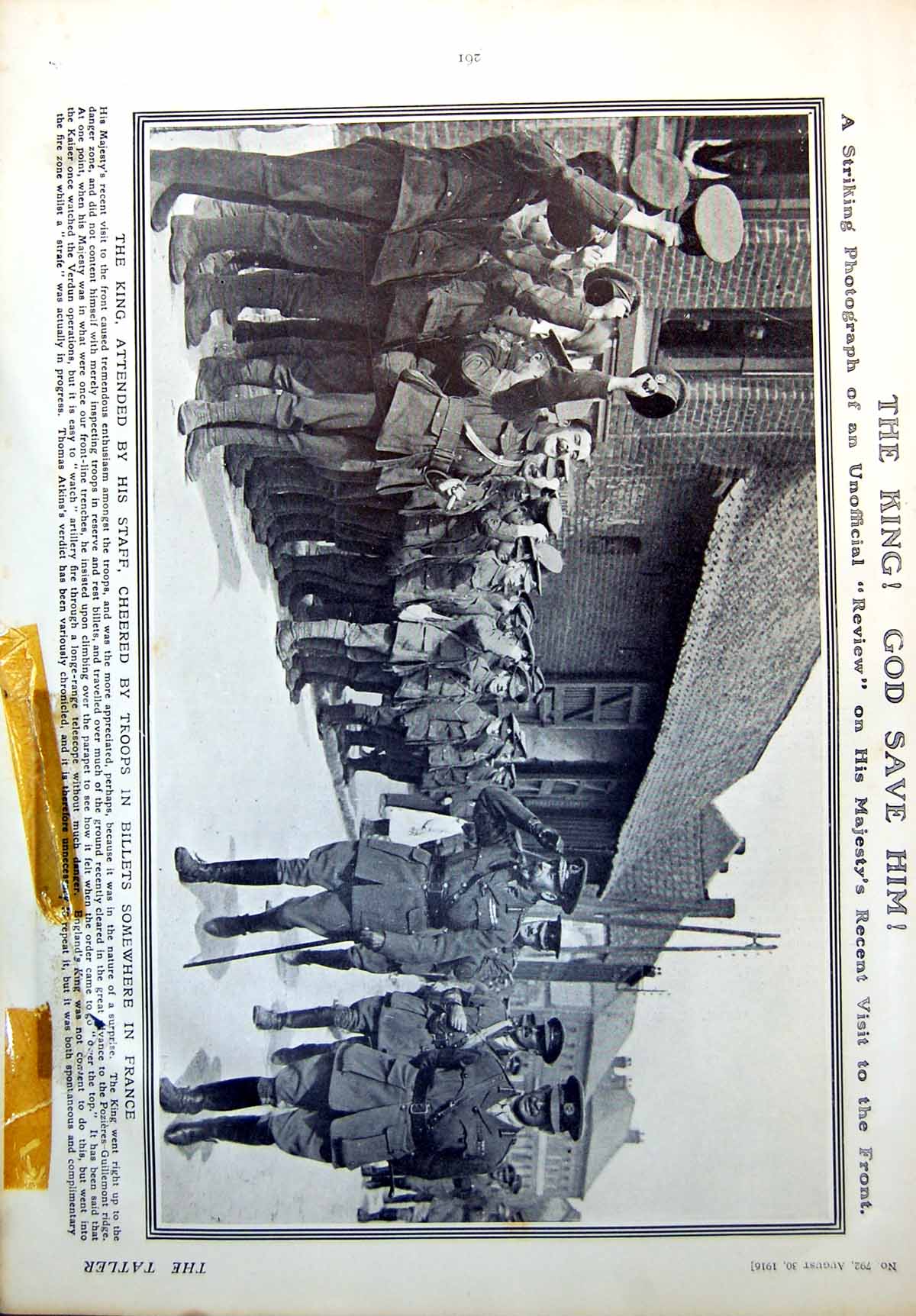 Antique Old Print Damaged King Cheered Troops France Miss Dorrie Keppel 1916