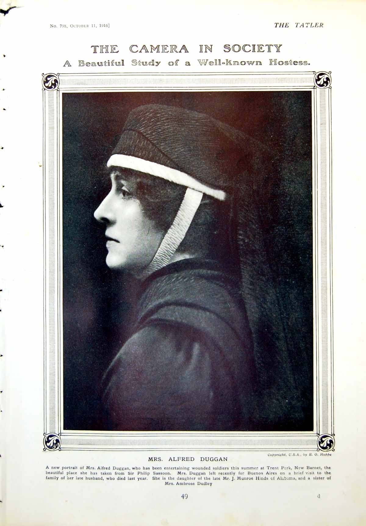 Antique Old Print Mrs Alfred Duggan Portrait Lord Lady Freddie Blackwood 1916