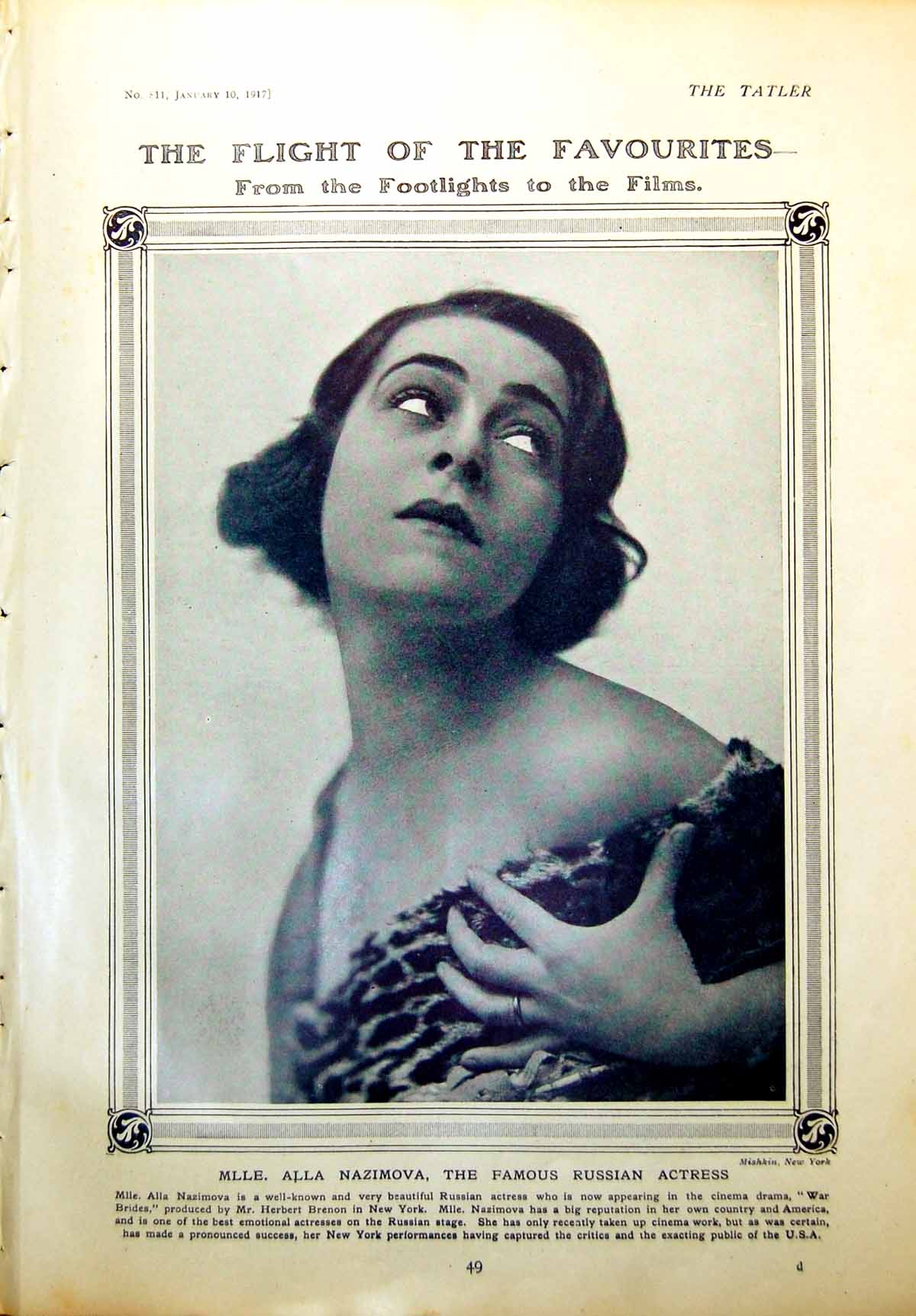 Old Vintage Print Mlle Alla Nazimova Russian Actress Rambert Dancer 1917 20th