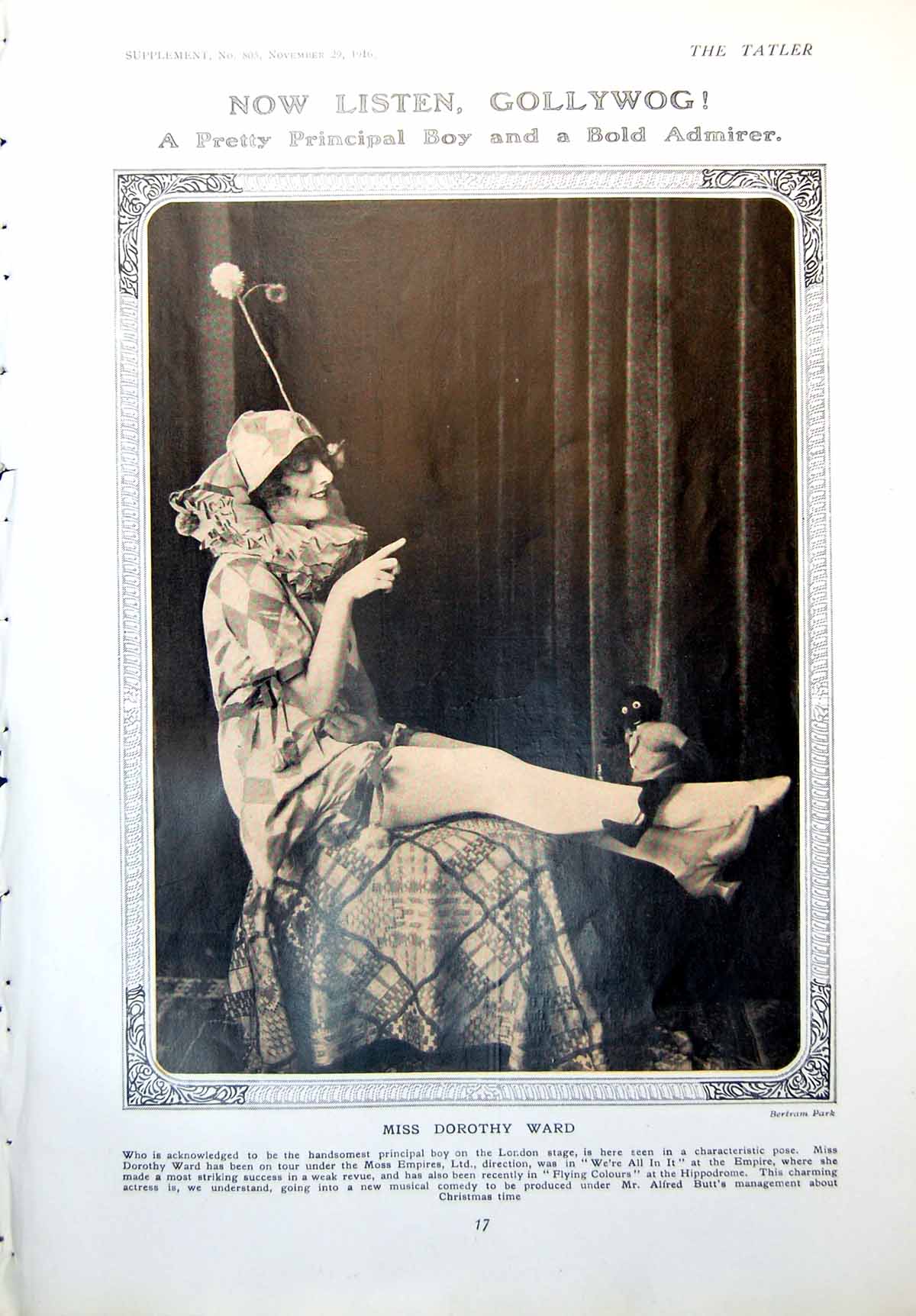 Antique Old Print Miss Dorothy Ward Principal Boy Route March Amusing 1916 20th
