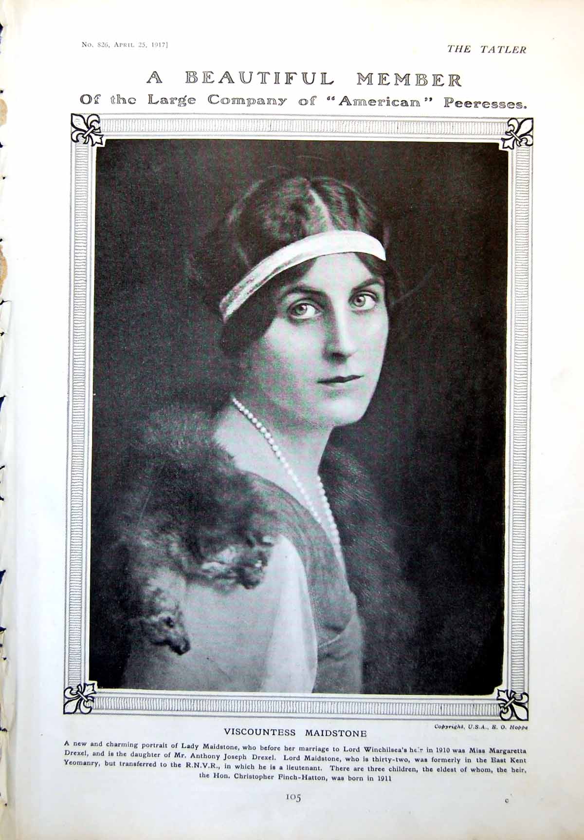 Original Old Vintage Print Viscountess Maidstone Miss Jean Cadell Actress 1917