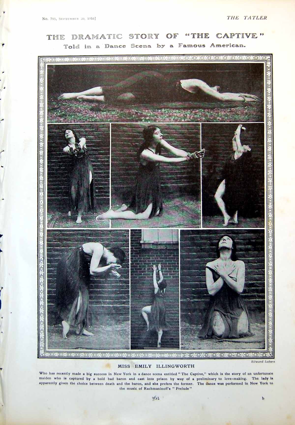 Antique Print Miss Emily Illingworth Dancer Madelaine Seymour Actress 1916 20th