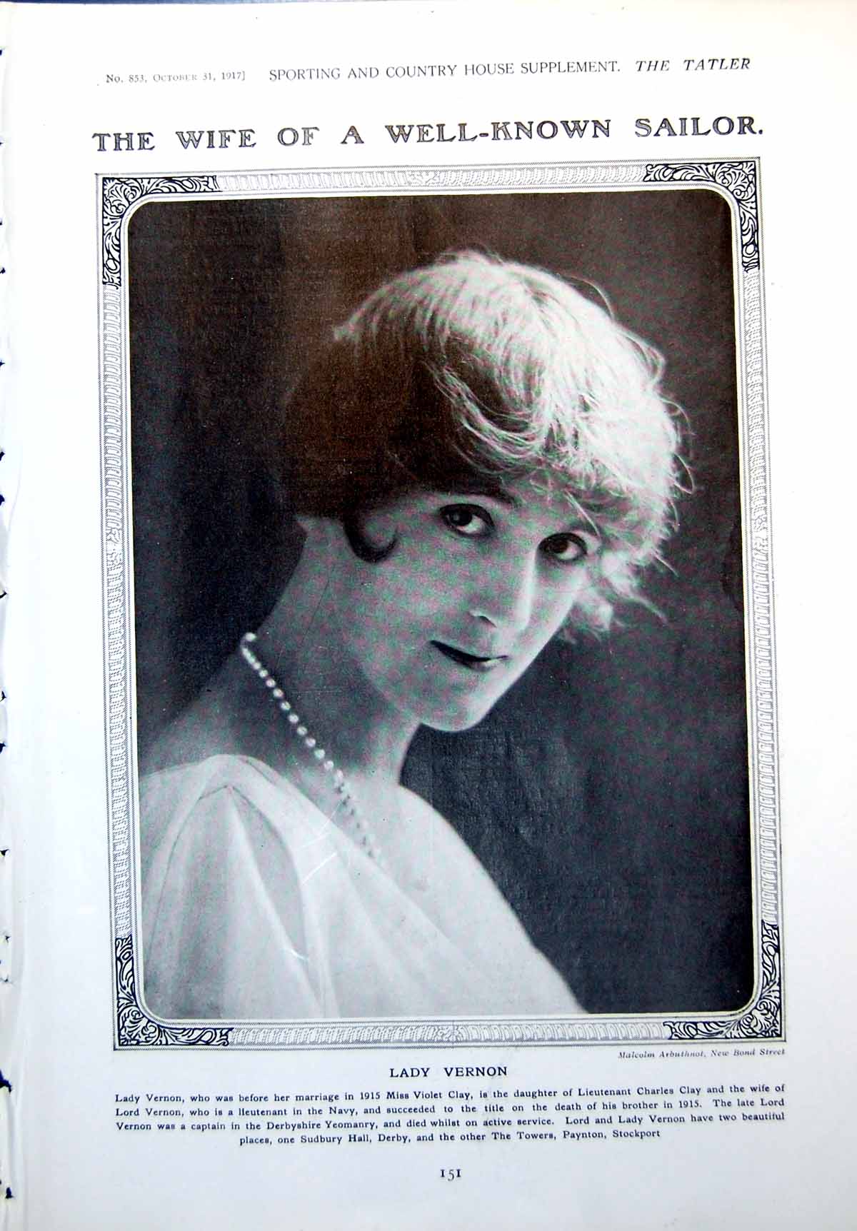 Antique Print Lady Vernon Hon. Mrs Alfred Shaughnessy Muriel M Harvey 1917 20th