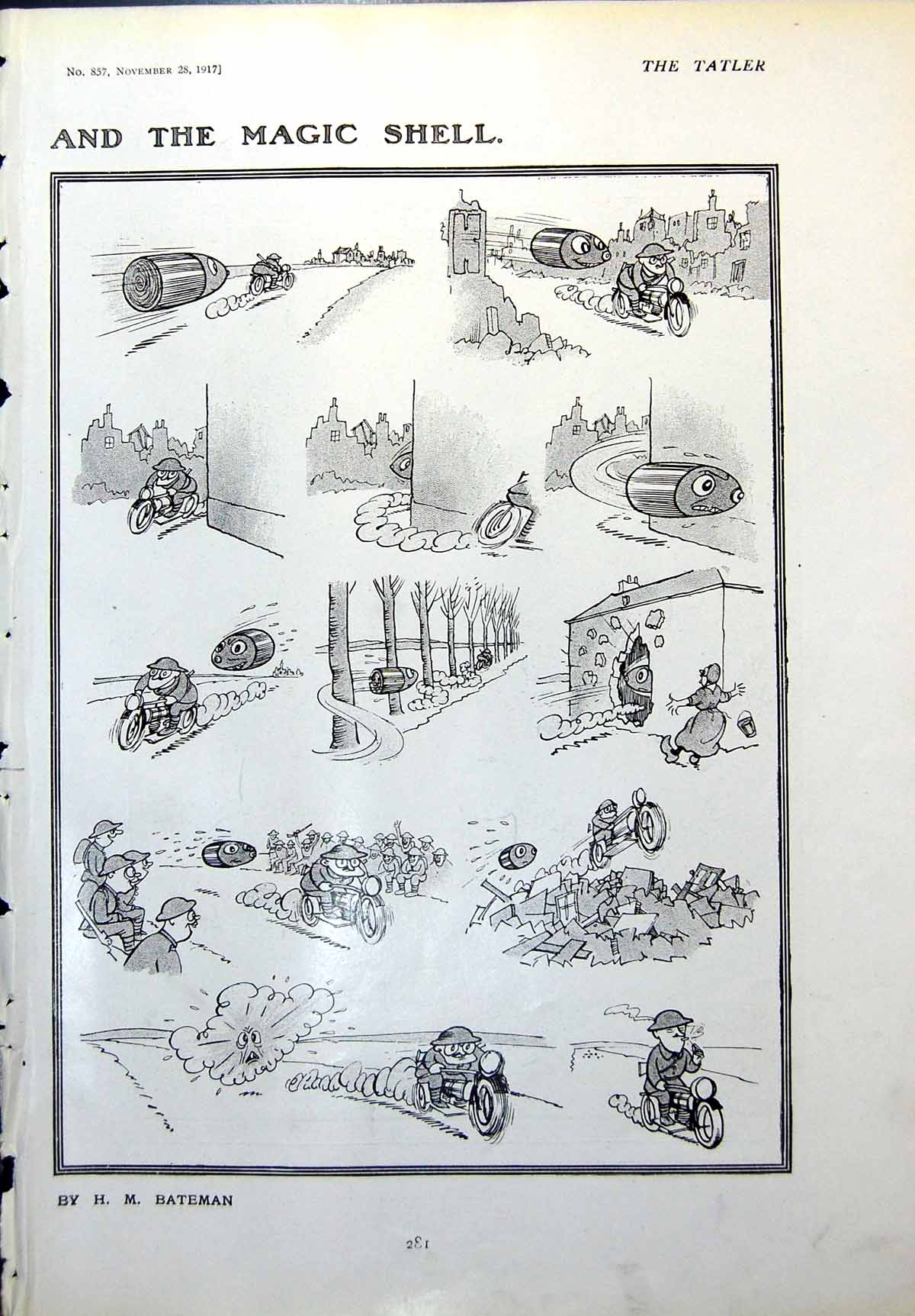Antique Print Motorcycling Sier Magic Shell Hm Bateman Vernon Castle 1917 20th