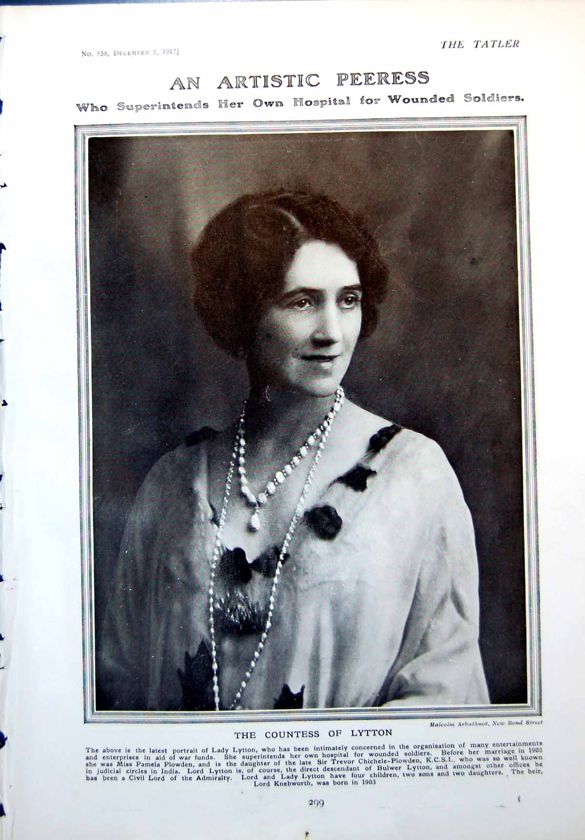 Antique Old Print Countess Lytton Miss Constance Collier Mr J Barrymore 1917