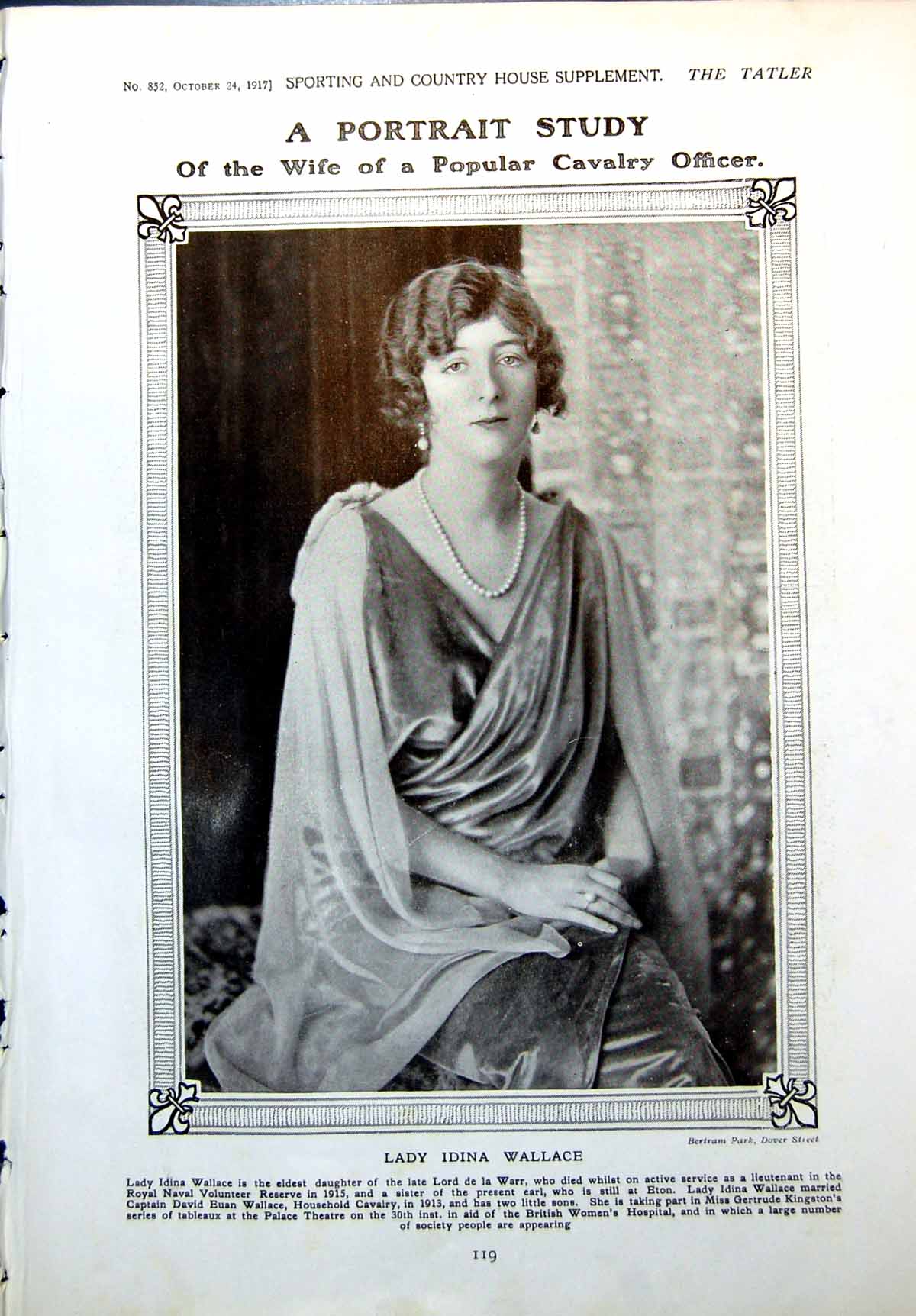 Antique Old Print Lady Idina Wallace Miss Molly Ramsden Lilian Davies 1917 20th