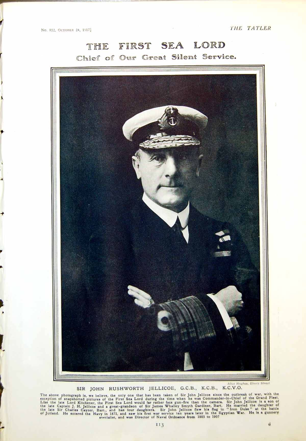 Old Print Sir John Rushworth Jellicoe First Sea Lord Lady Stapleton 1917 20th