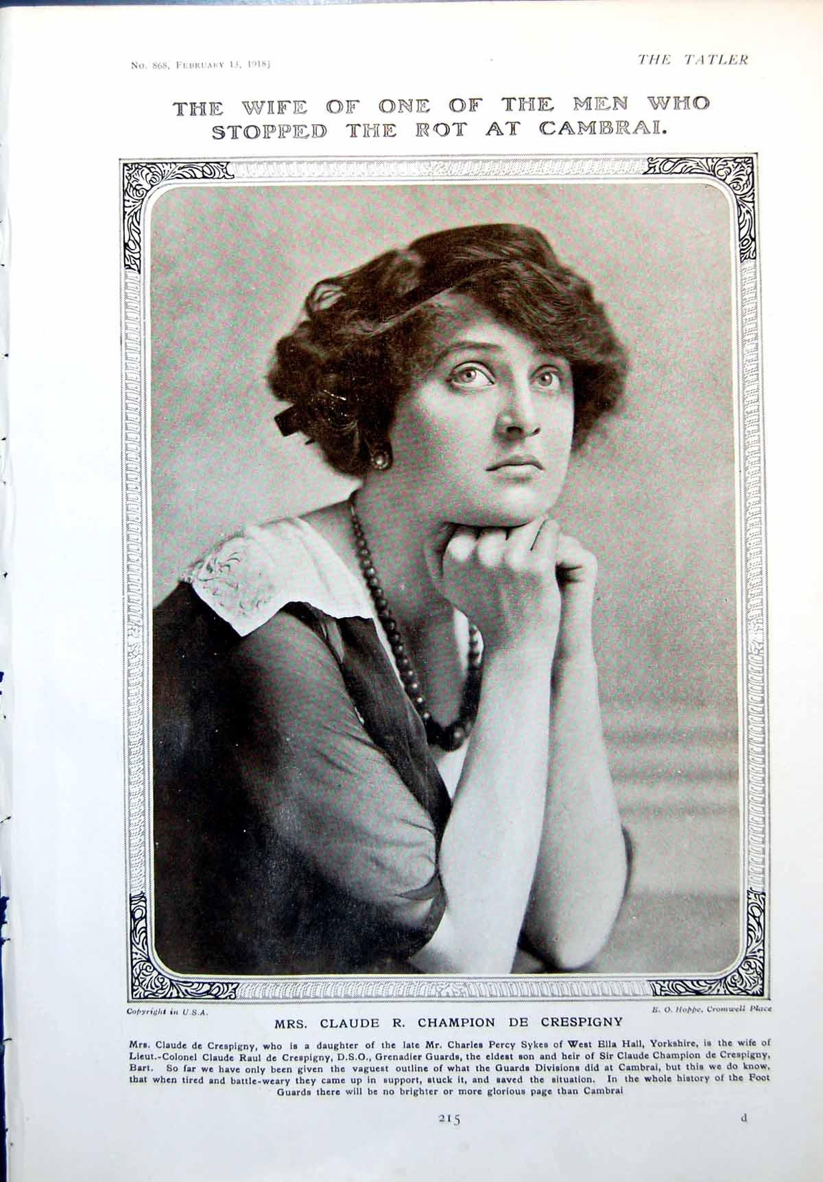 Antique Old Print Mrs Claude R C.-De Crespigny Master Waterford Hounds 1918