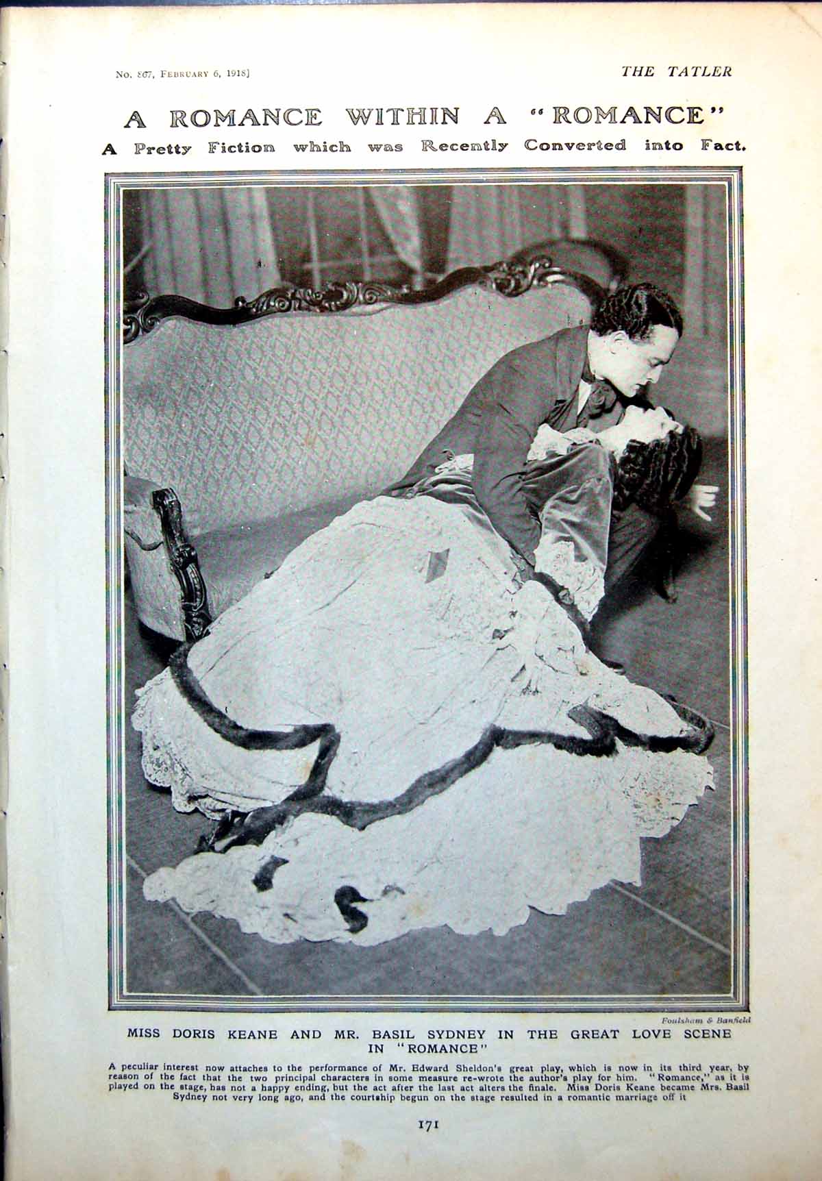Old Print Miss Doris Keane Mr Basil Sydney Romance Lieu. As Galtrey 1918 20th