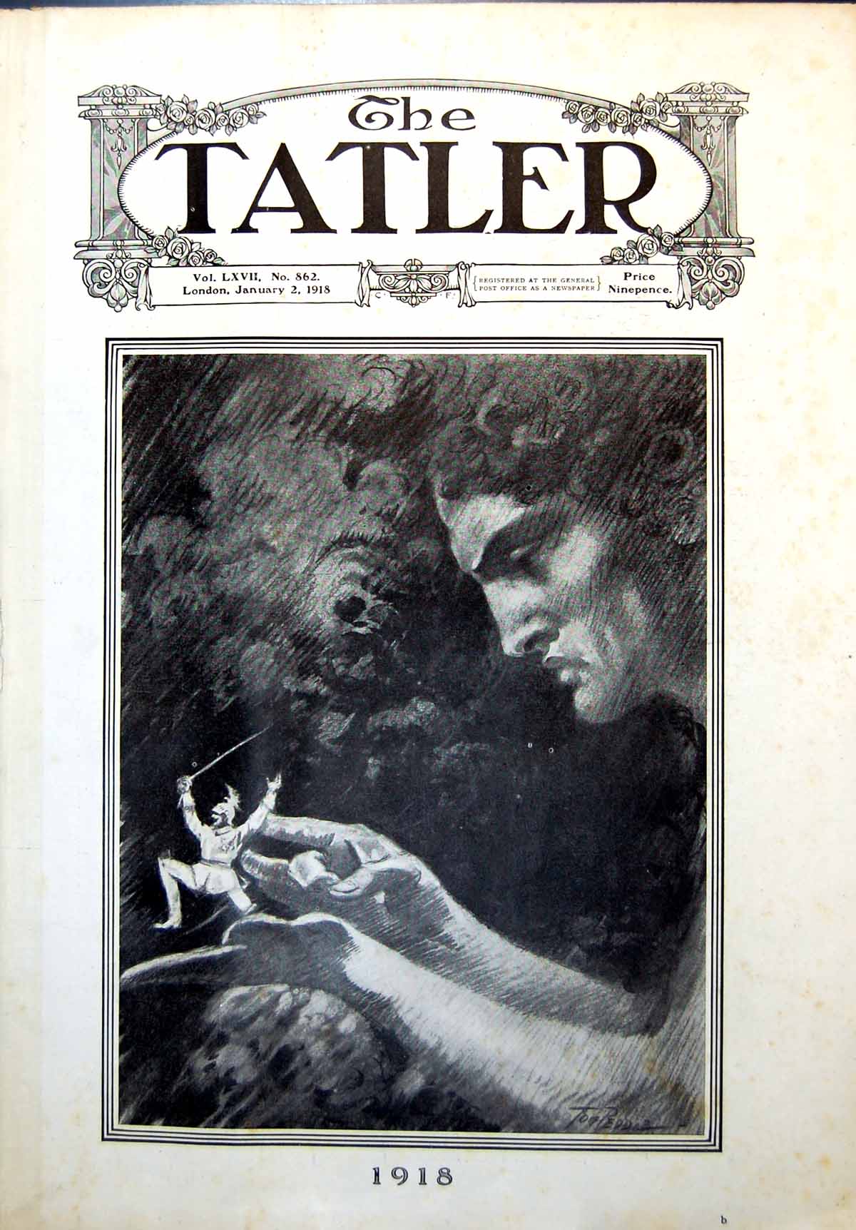 Antique Print Dark Cloudy Figure Flicking Sier Away Letters Eve Dinner 1918