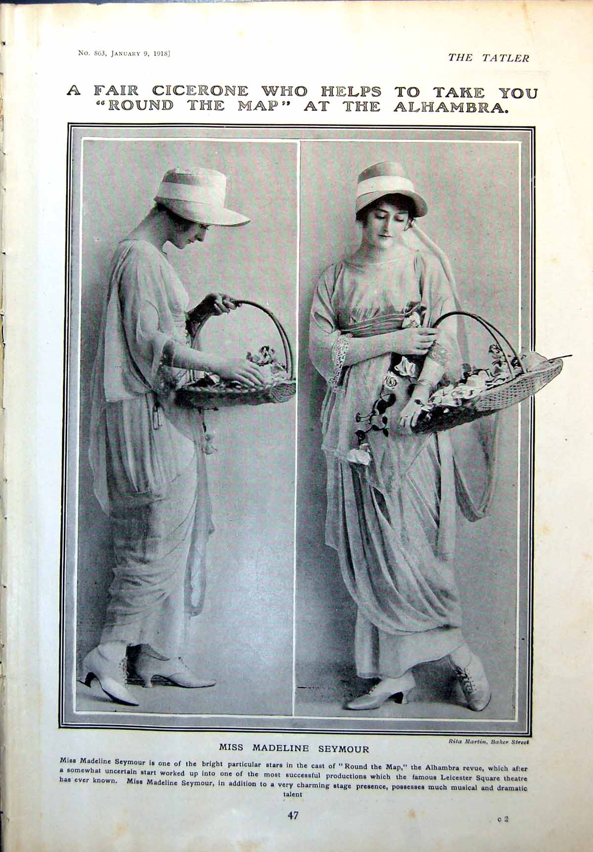 Old Vintage Print Miss Madeline Seymour Actress Fred May Caricatures 1918 20th