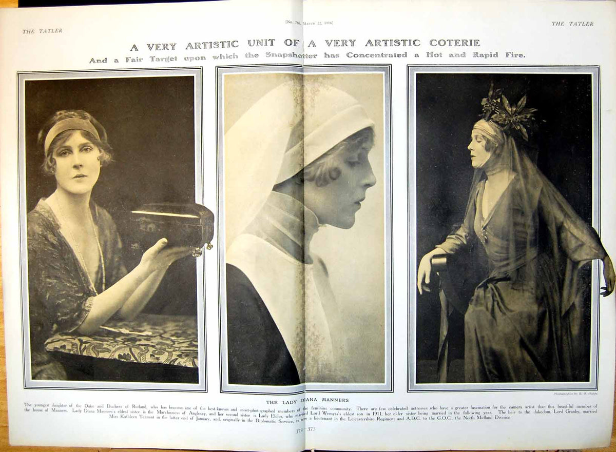 Original Old Antique Print Lady Diana Manners Hing A Chest Veiled Costumed 1916