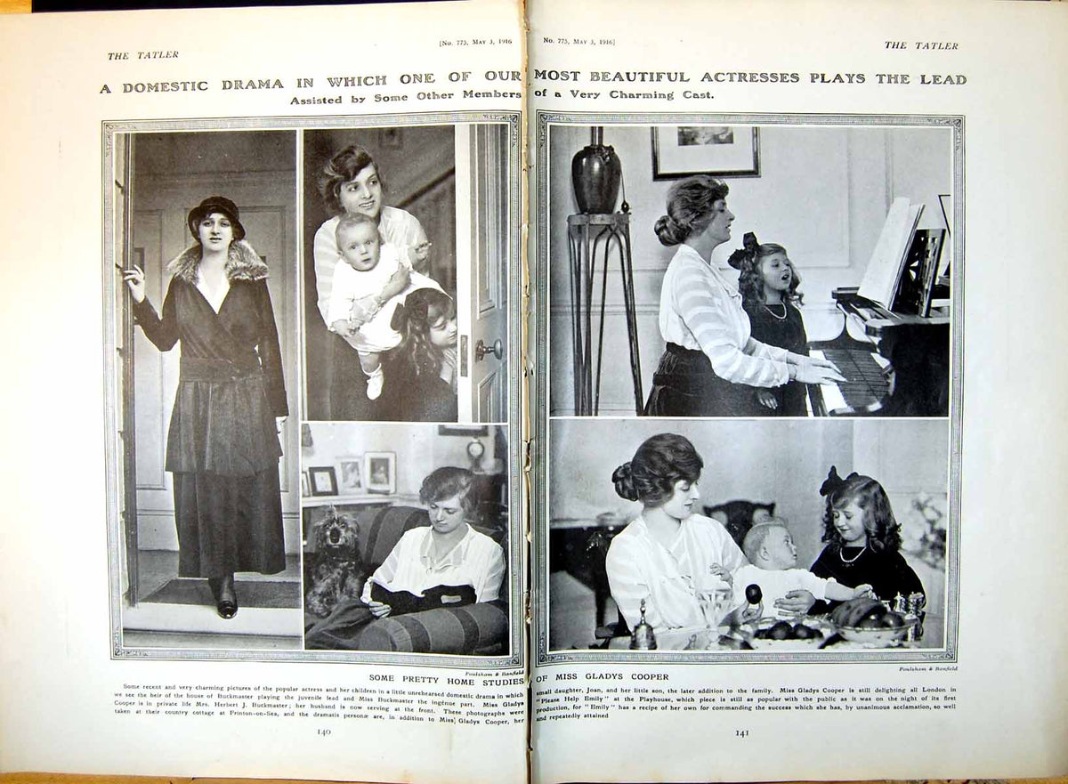 Original Old Antique Print Damaged Pretty Home Studies Miss Gladys Cooper 1916