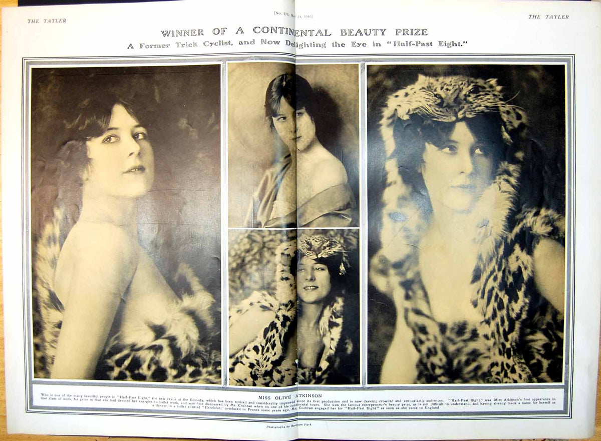 Antique Old Print Miss Olive Atkinson Appearance In Half Past Eight Furs 1916