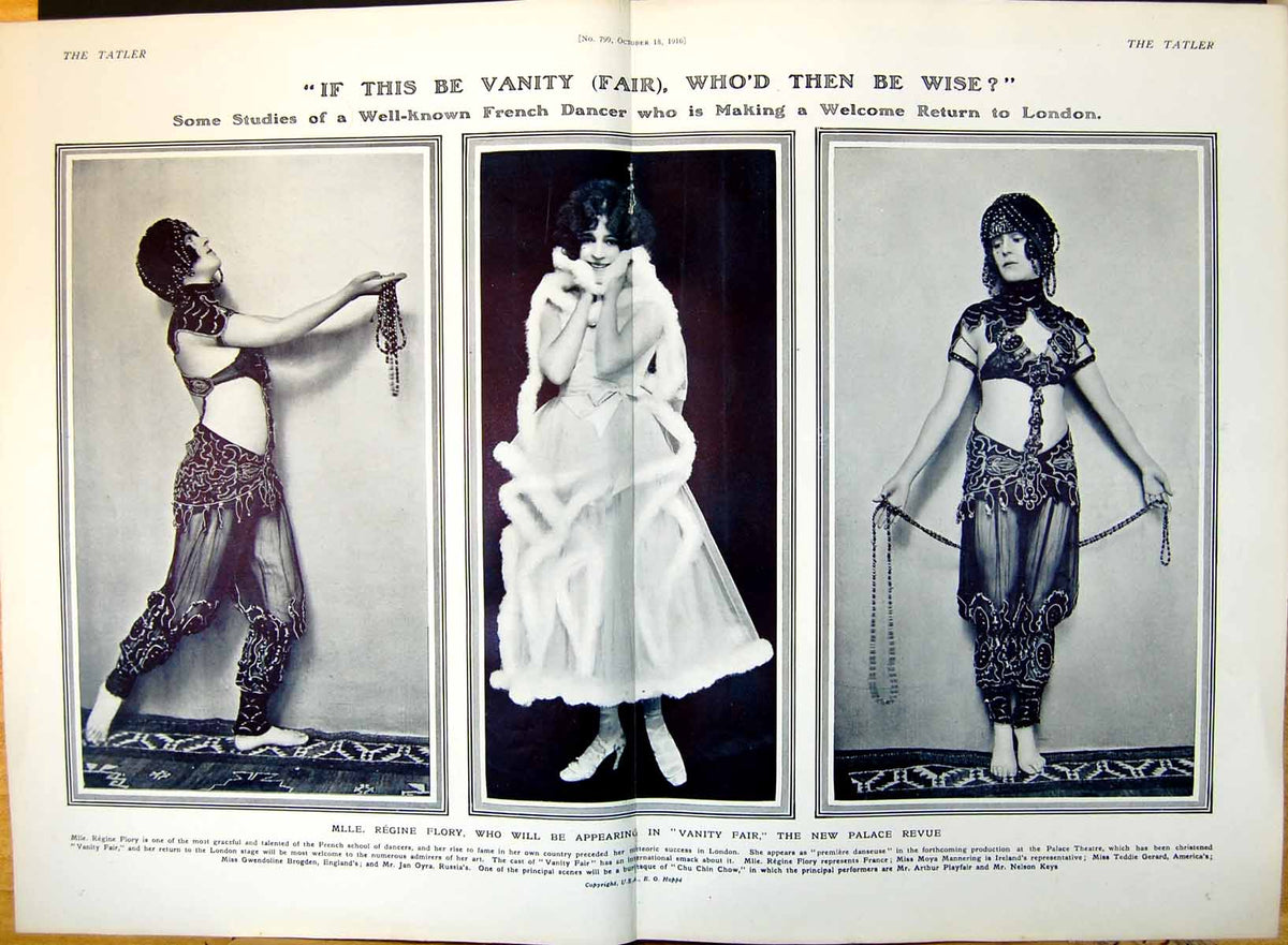 Original Old Antique Print Mlle Regine Flory Three Poses Actress 1916 20th