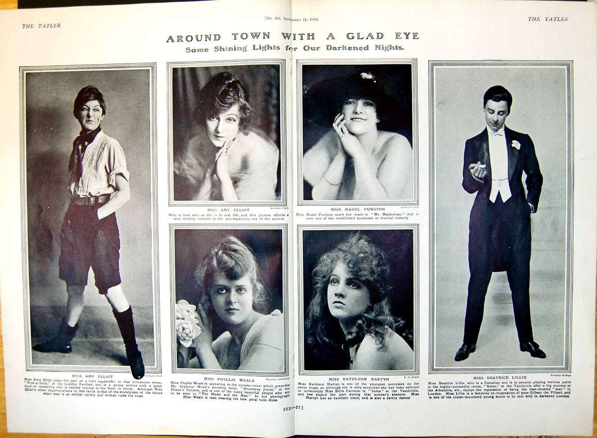 Antique Print Amy Elliott Phyllis Weale Kathleen Martyn Mabel Funston 1916 20th